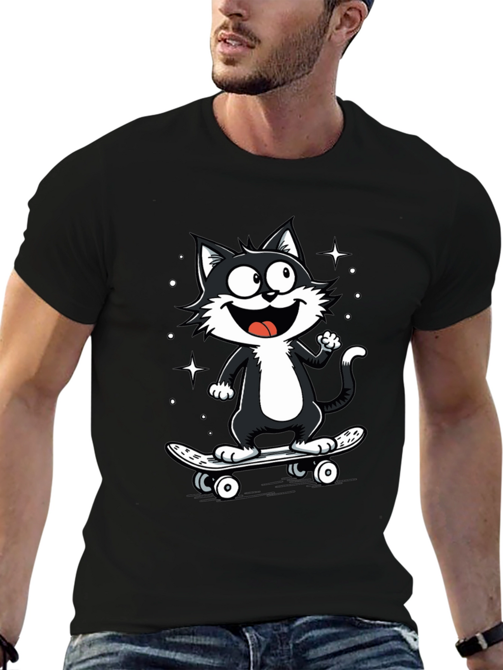 Cool Cat Skateboard Graphic T-Shirt