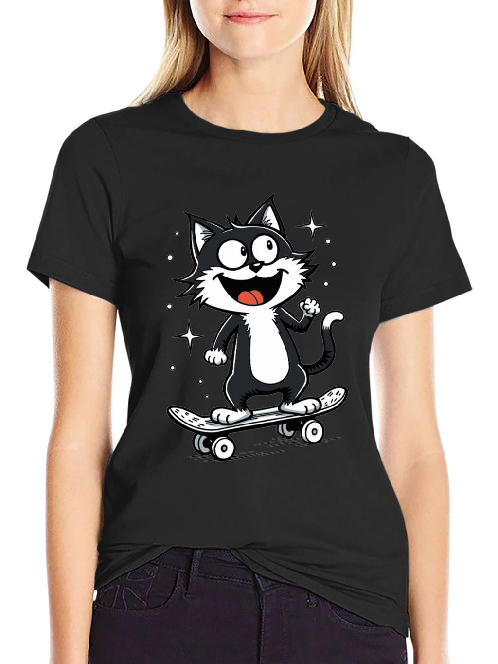 Cool Cat Skateboard Graphic T-Shirt