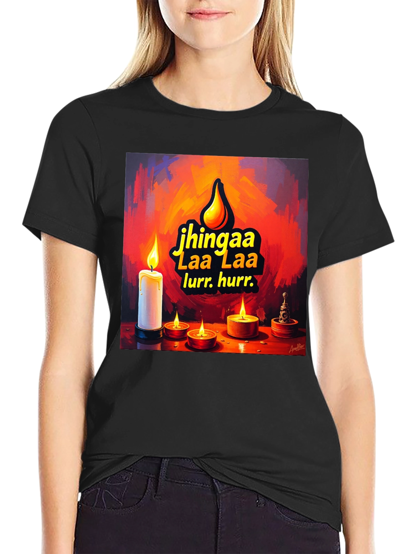 Candlelight Jhingaa Tee - Artistic Graphic T-Shirt