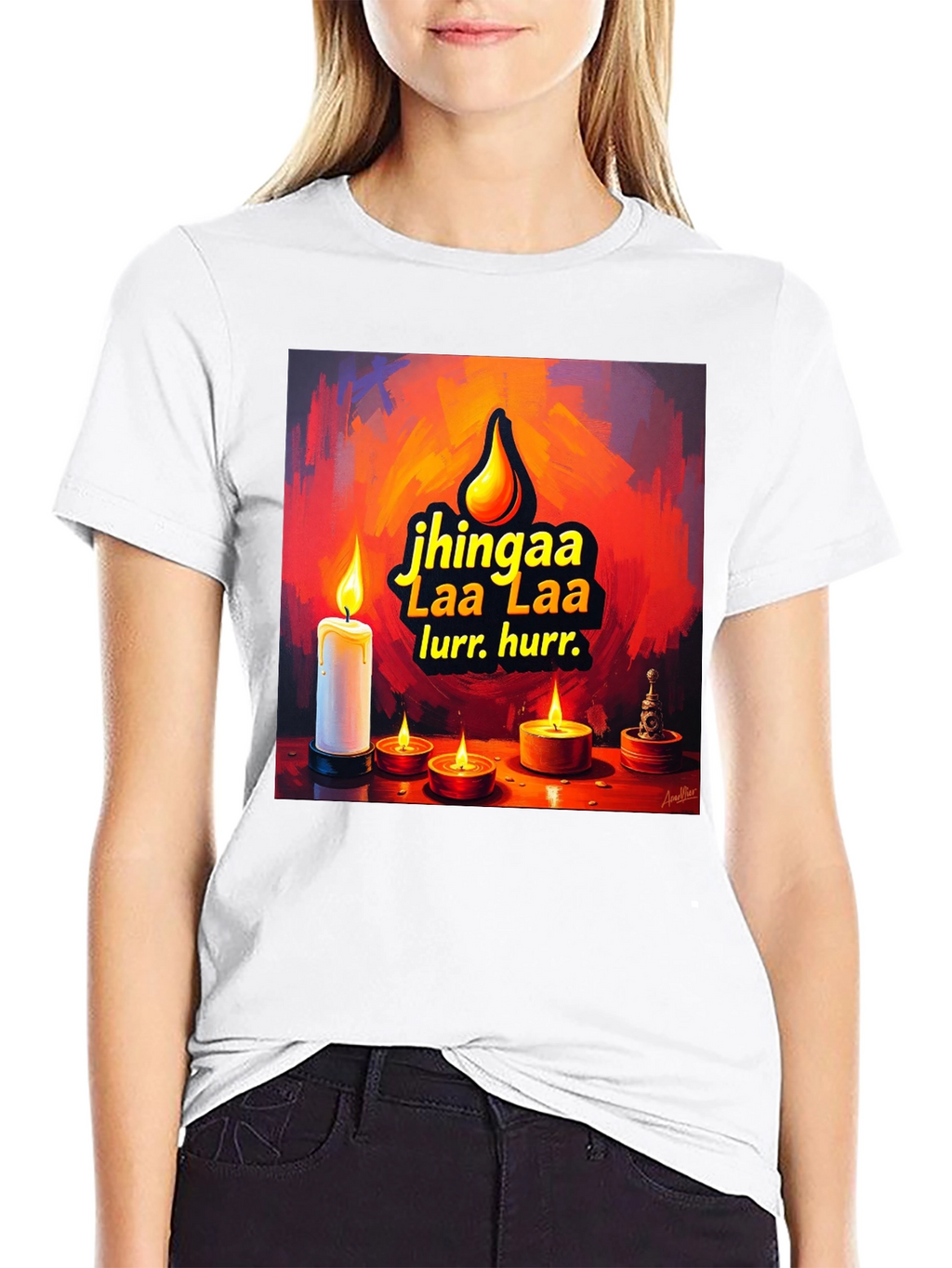 Candlelight Jhingaa Tee - Artistic Graphic T-Shirt