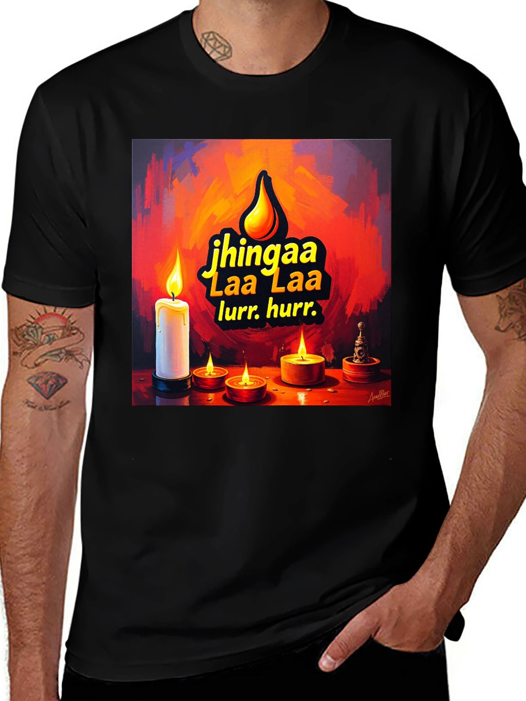 Candlelight Jhingaa Tee - Artistic Graphic T-Shirt