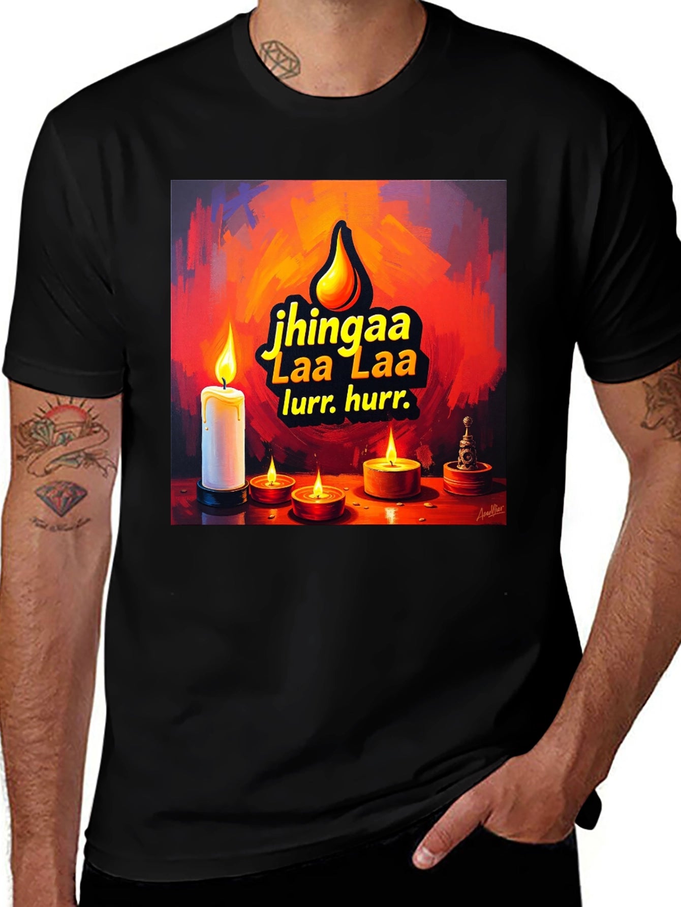 Candlelight Jhingaa Tee - Artistic Graphic T-Shirt