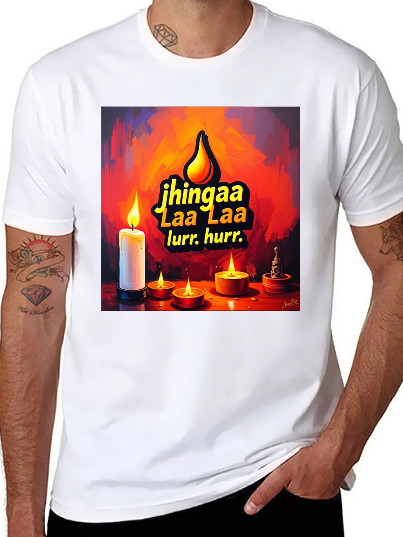 Candlelight Jhingaa Tee - Artistic Graphic T-Shirt