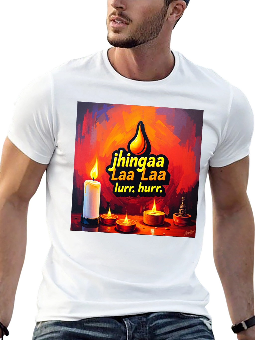Candlelight Jhingaa Tee - Artistic Graphic T-Shirt