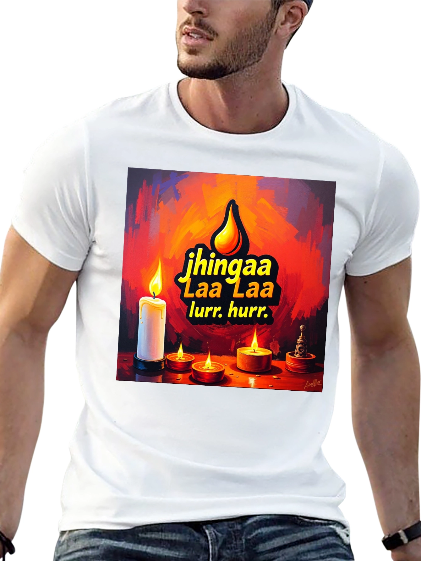 Candlelight Jhingaa Tee - Artistic Graphic T-Shirt