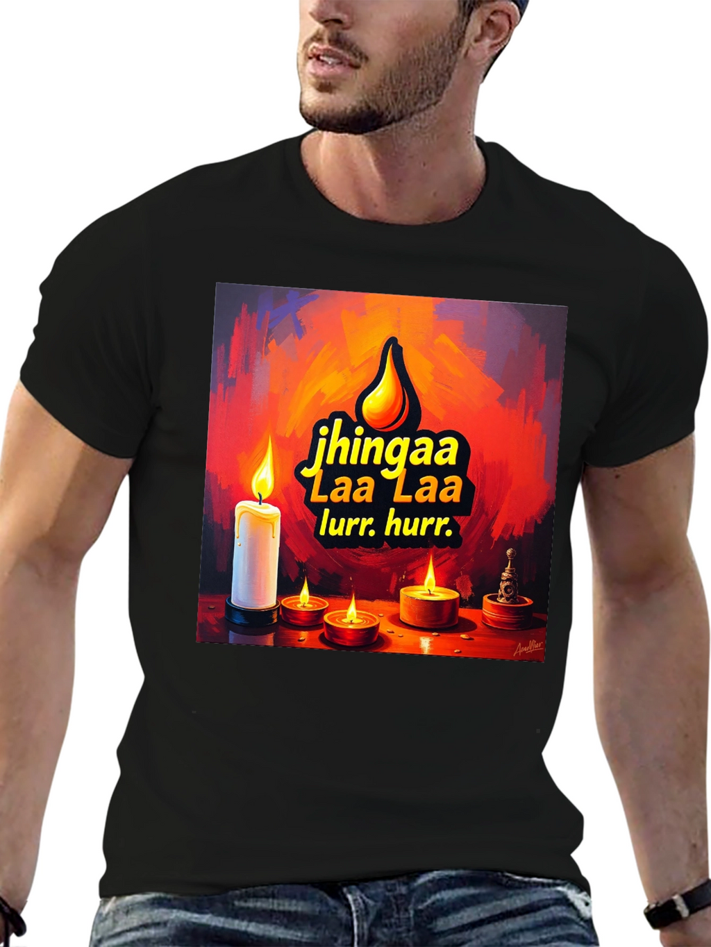 Candlelight Jhingaa Tee - Artistic Graphic T-Shirt
