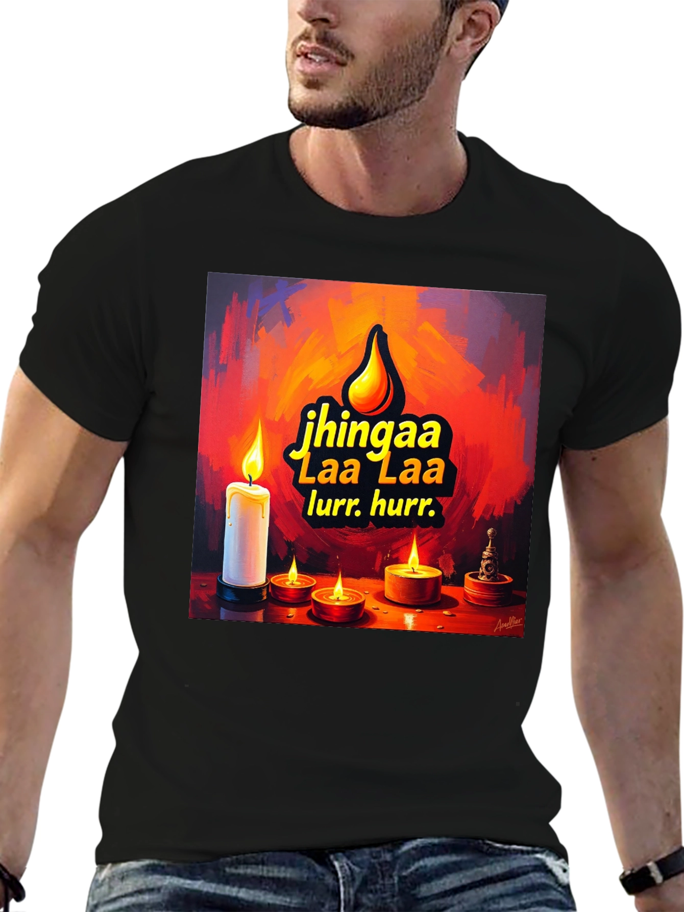 Candlelight Jhingaa Tee - Artistic Graphic T-Shirt