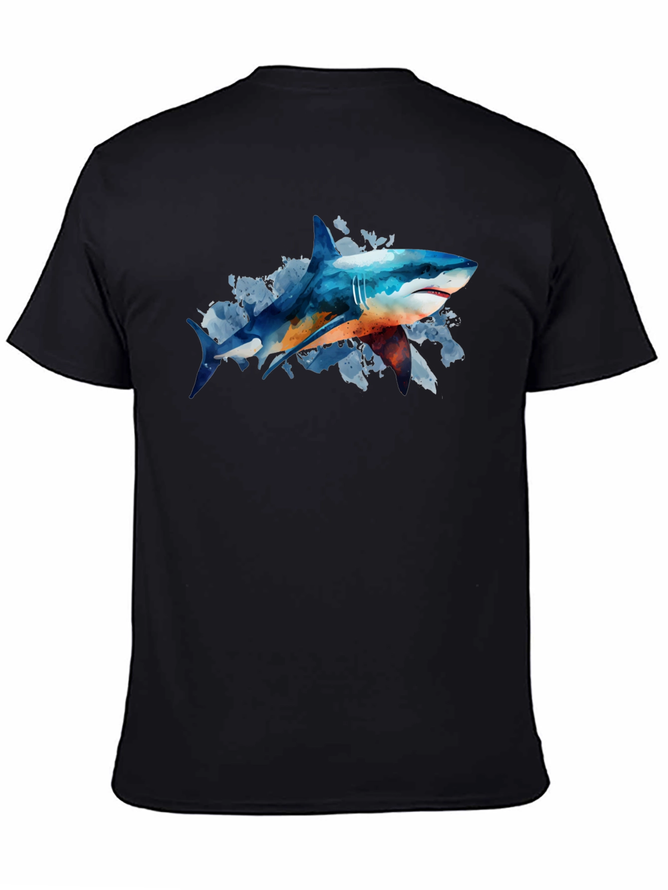 Shark Watercolor Graphic Print Black T-Shirt