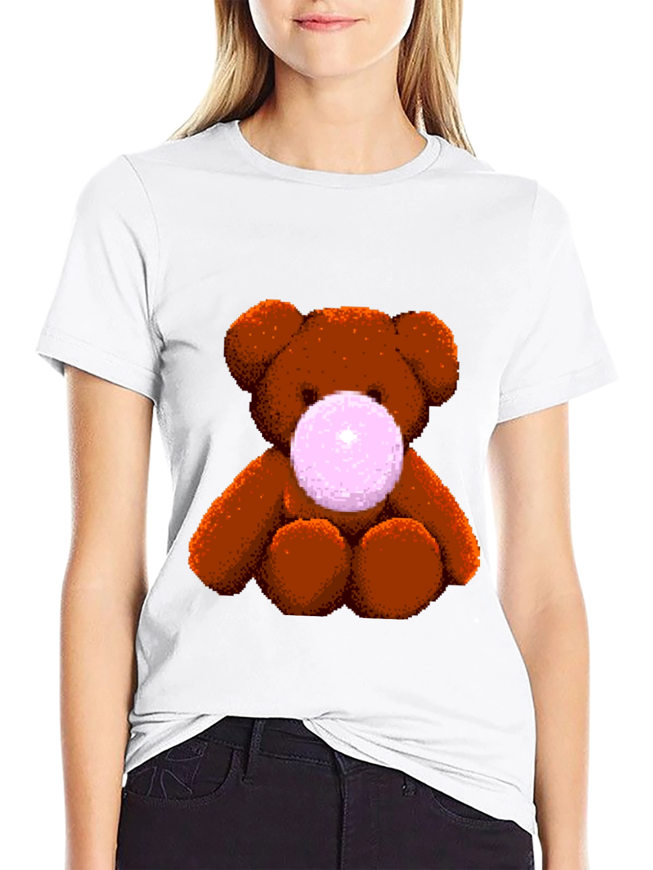 Teddy Bear Bubble Gum Graphic T-Shirt - Black