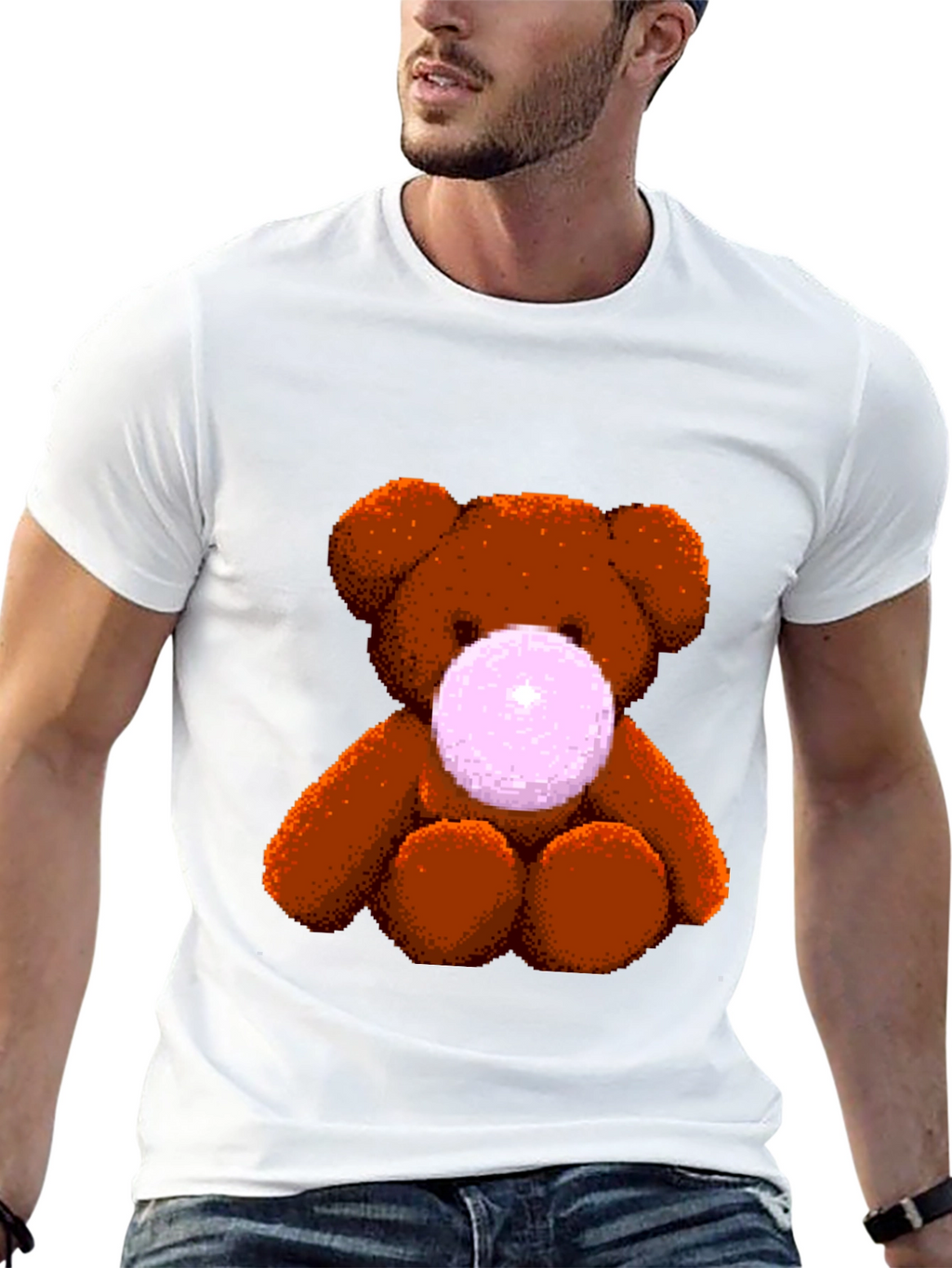 Teddy Bear Bubble Gum Graphic T-Shirt - Black