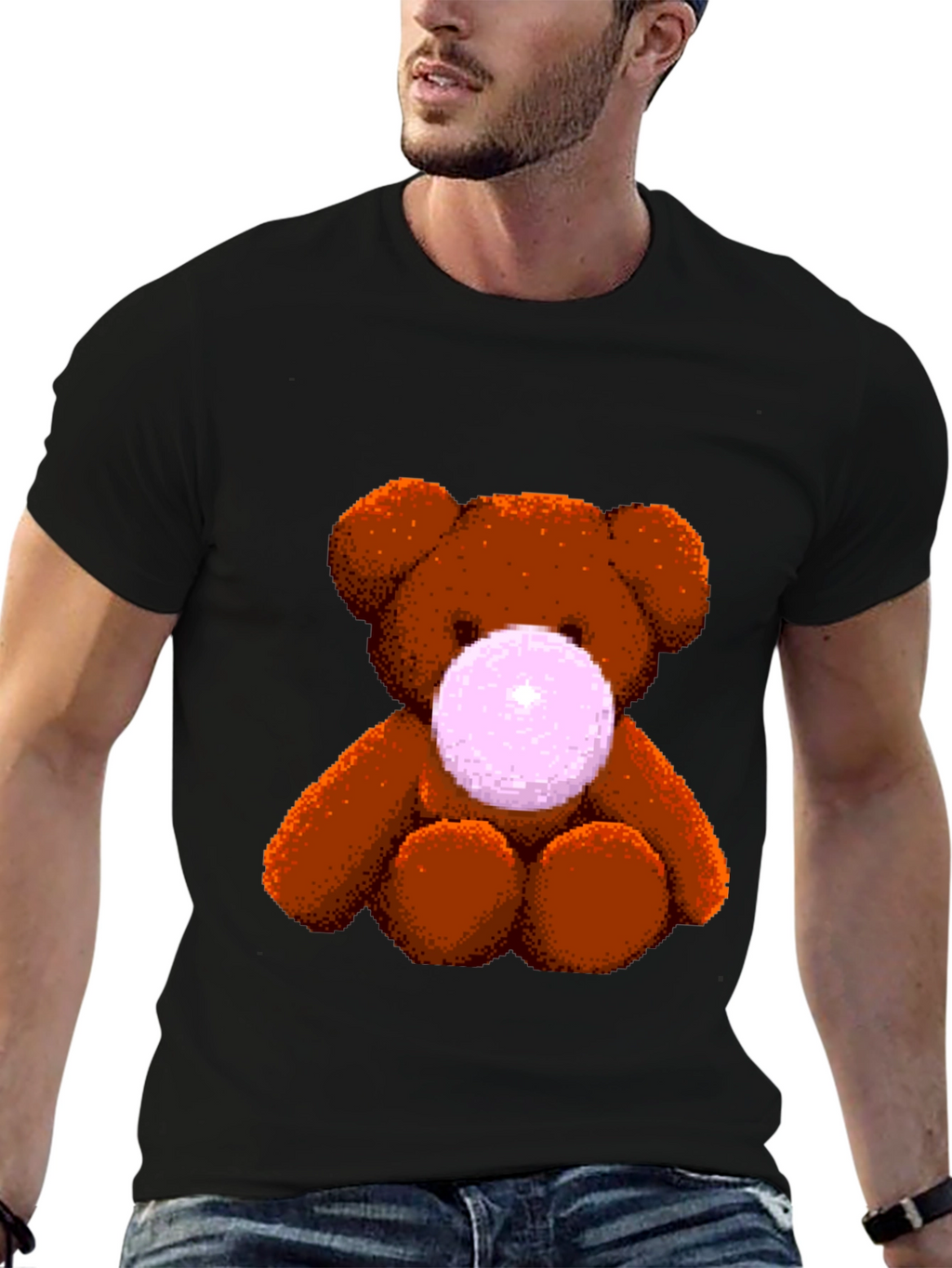 Teddy Bear Bubble Gum Graphic T-Shirt - Black