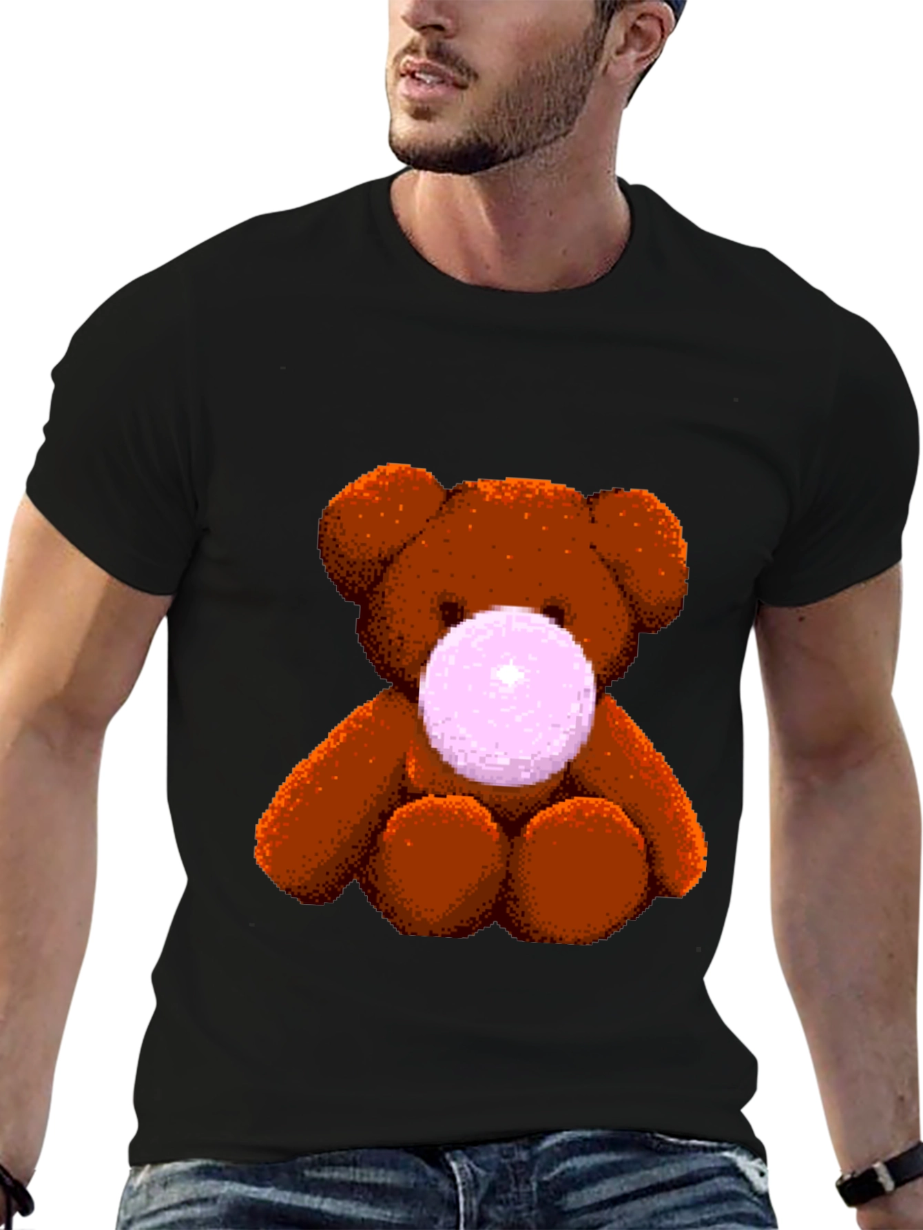 Teddy Bear Bubble Gum Graphic T-Shirt - Black
