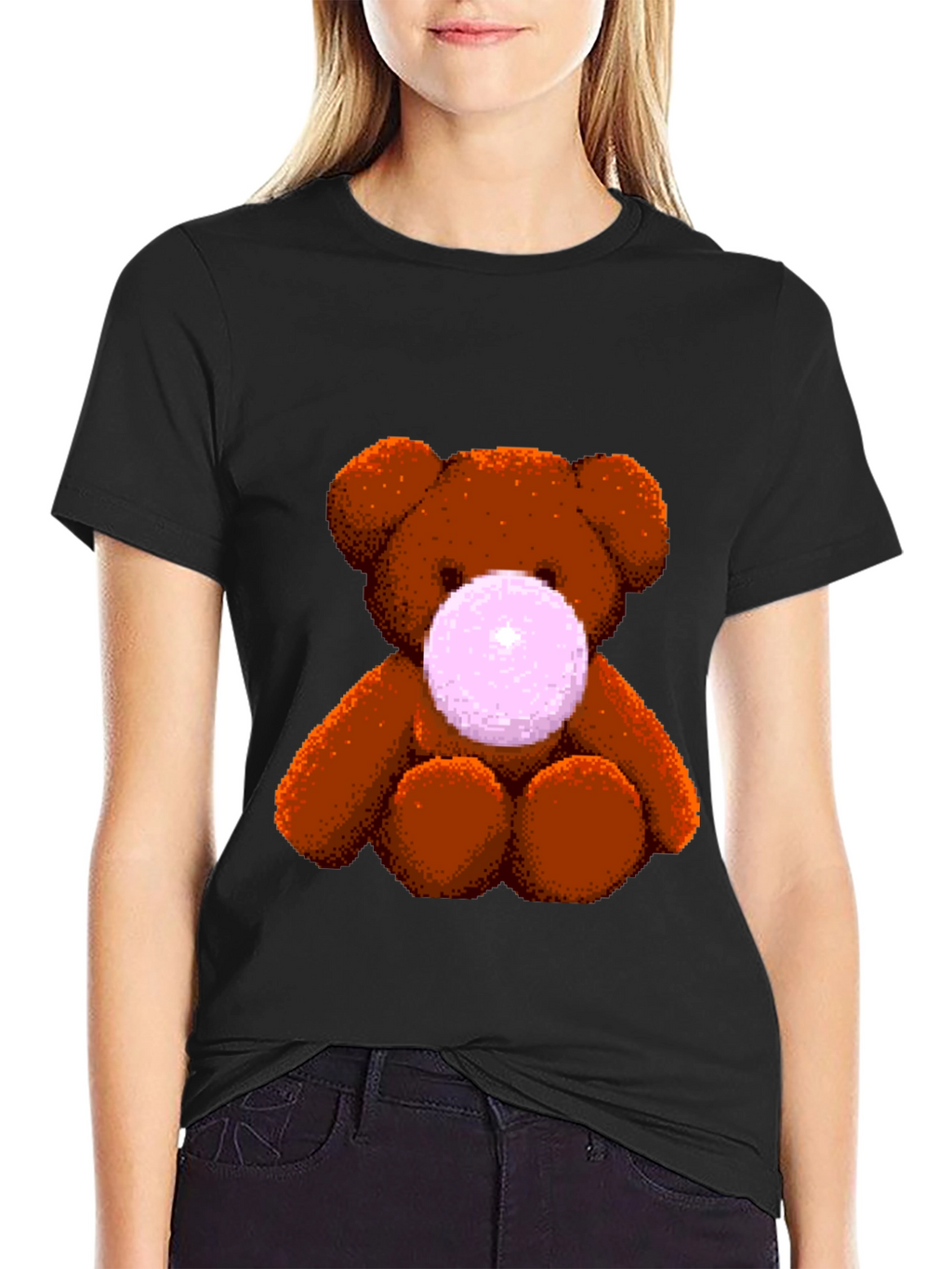 Teddy Bear Bubble Gum Graphic T-Shirt - Black