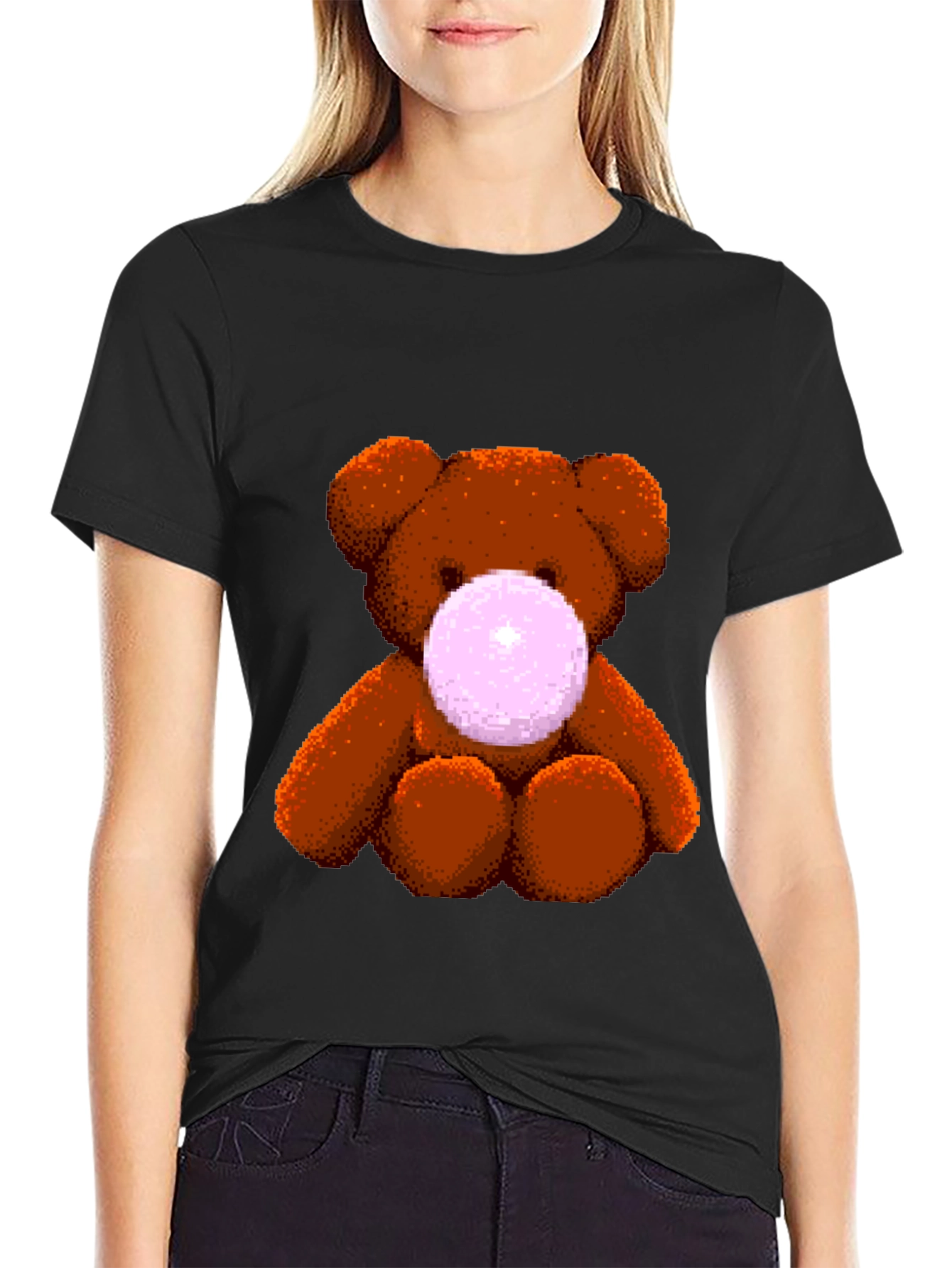 Teddy Bear Bubble Gum Graphic T-Shirt - Black