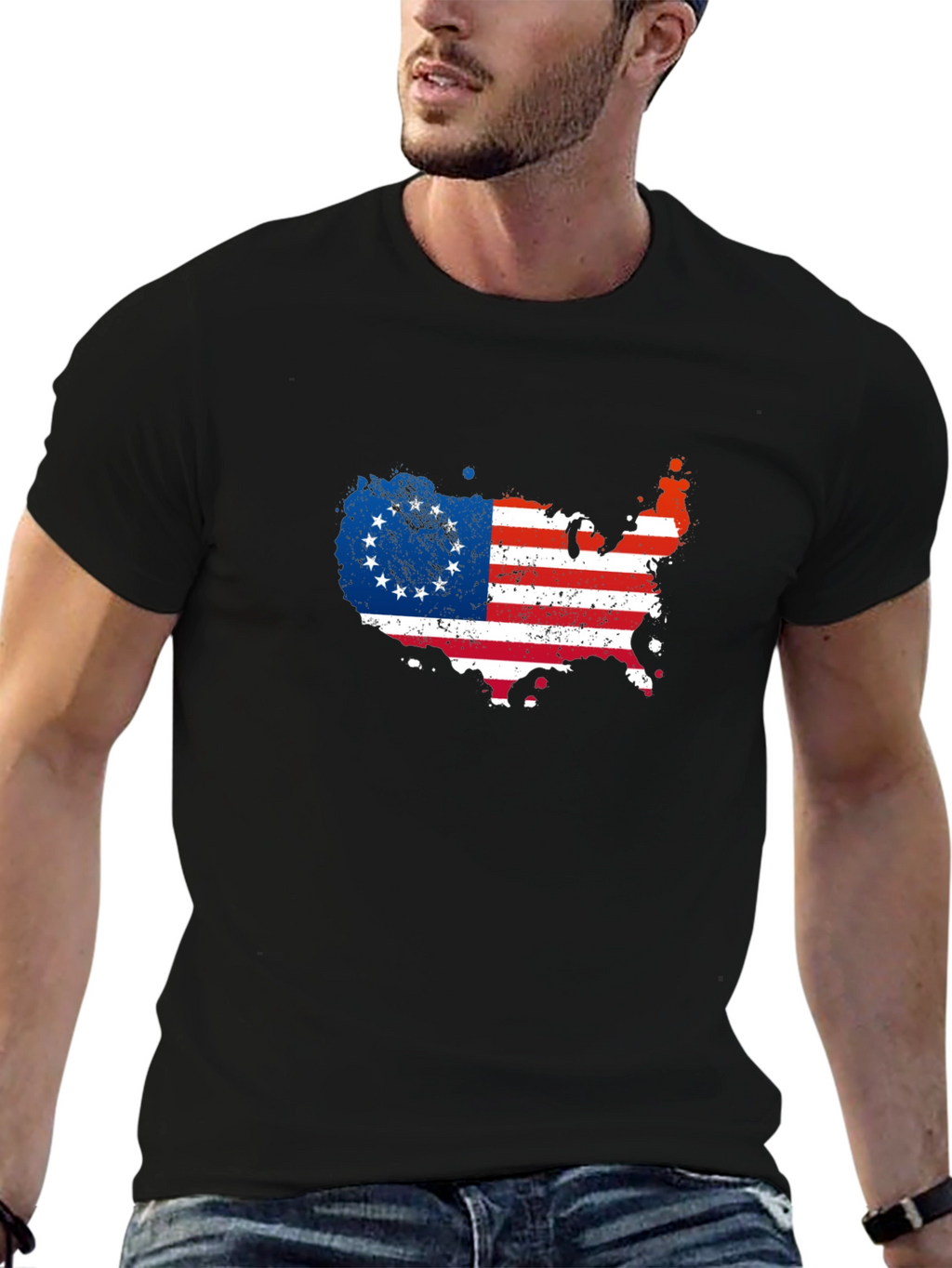 Betsy Ross Flag USA Map Mens Graphic Tee
