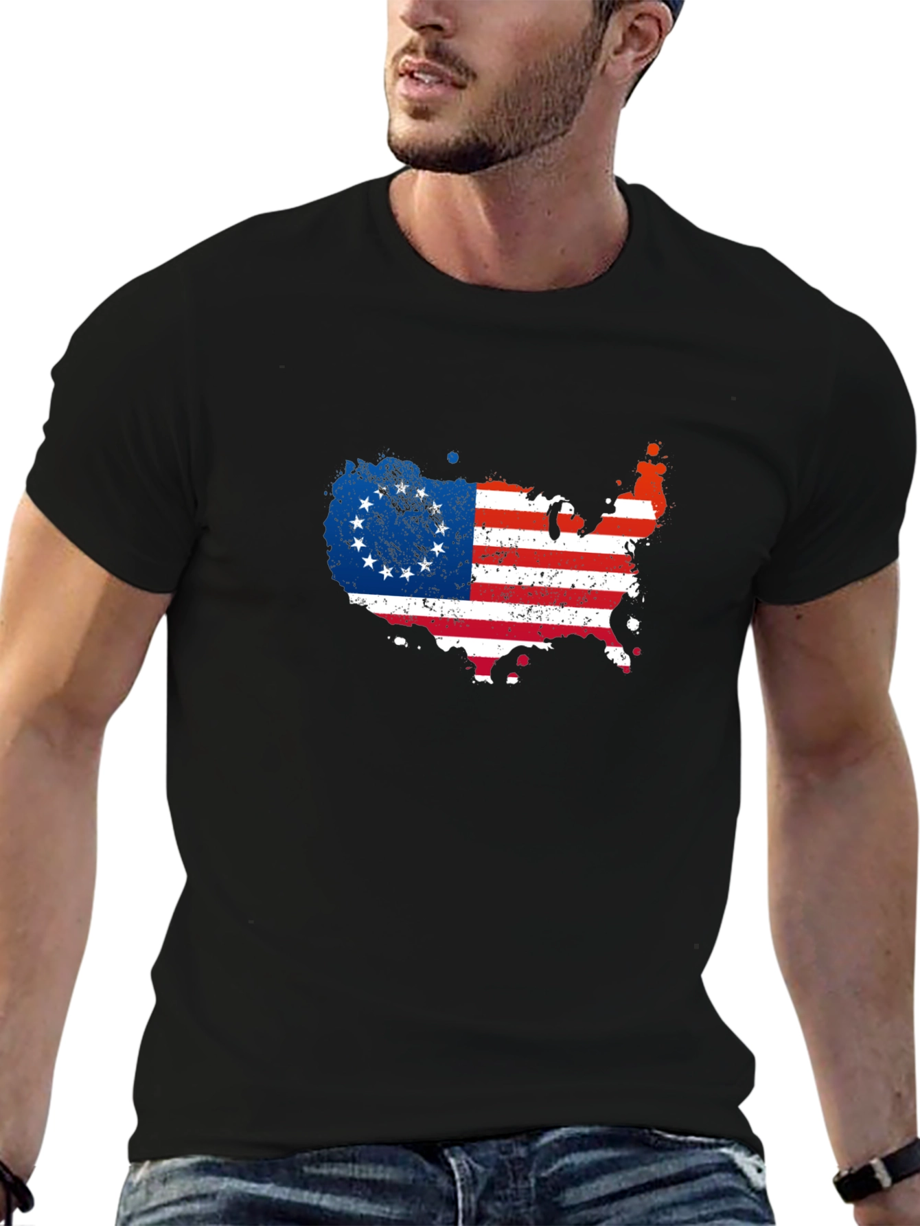 Betsy Ross Flag USA Map Mens Graphic Tee
