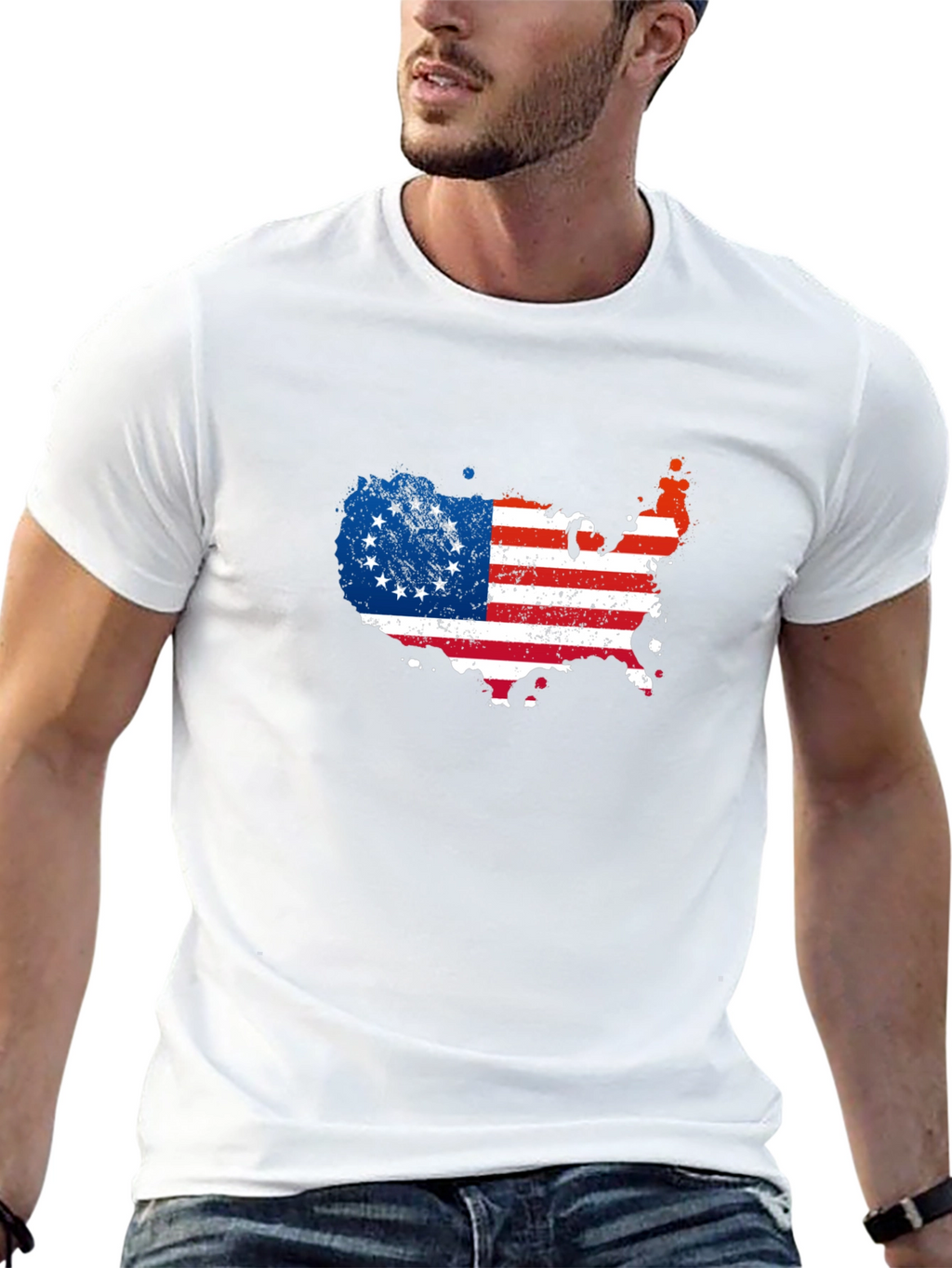 Betsy Ross Flag USA Map Mens Graphic Tee