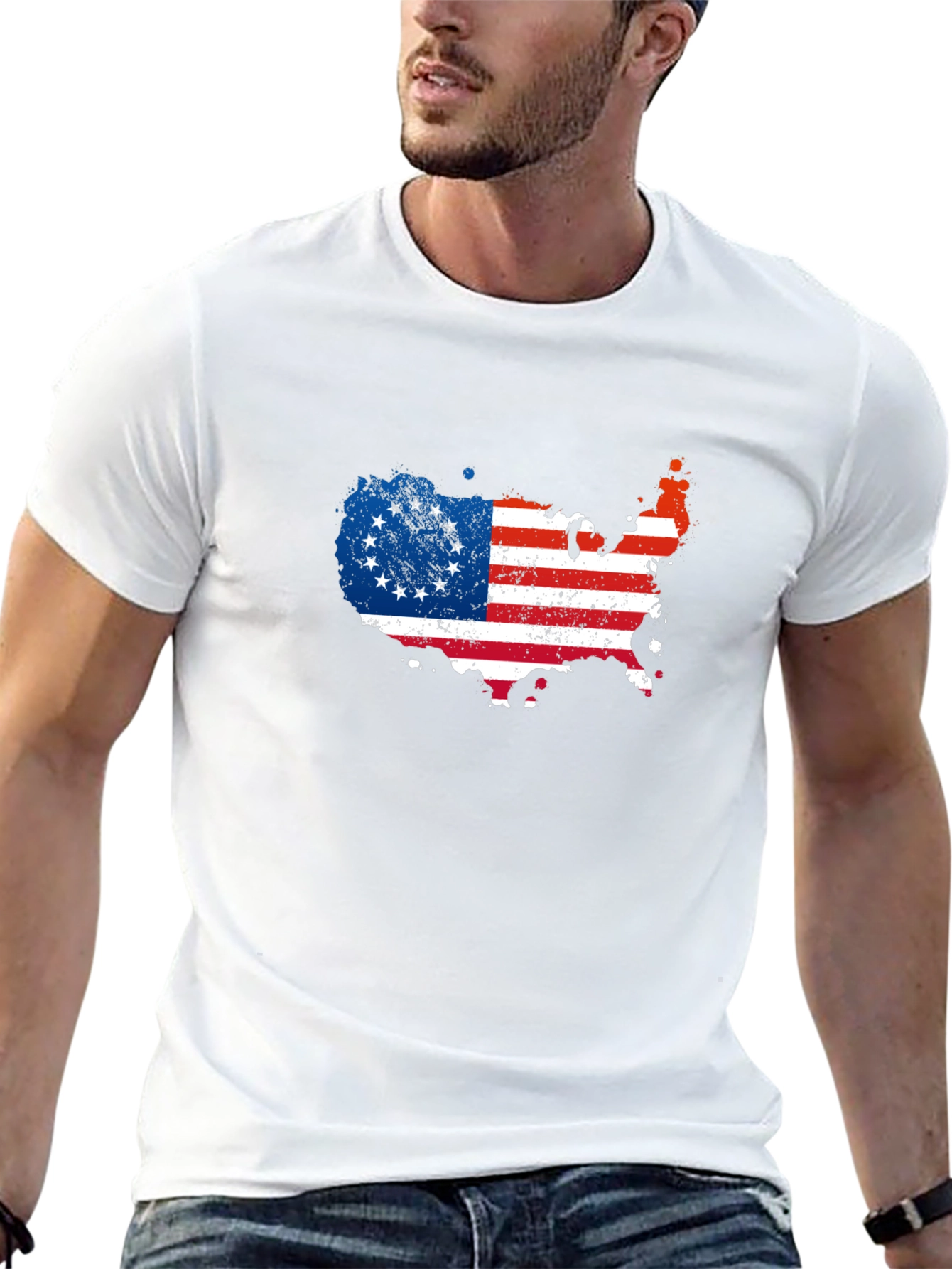 Betsy Ross Flag USA Map Mens Graphic Tee