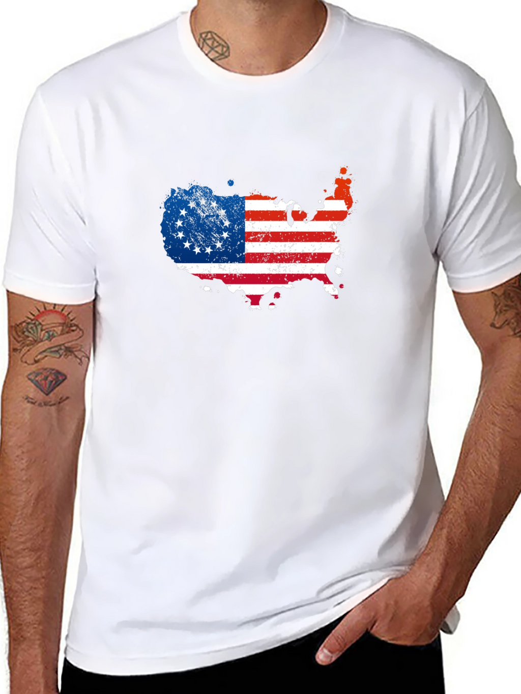 Betsy Ross Flag USA Map Mens Graphic Tee
