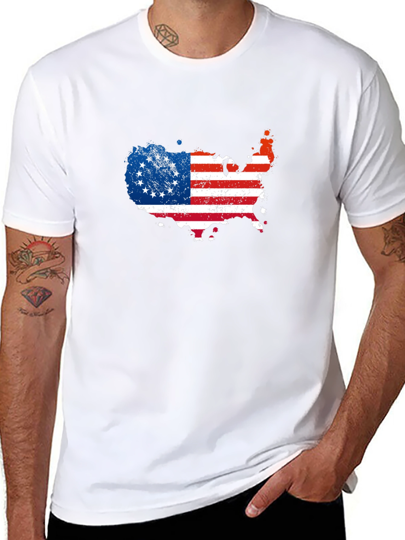 Betsy Ross Flag USA Map Mens Graphic Tee