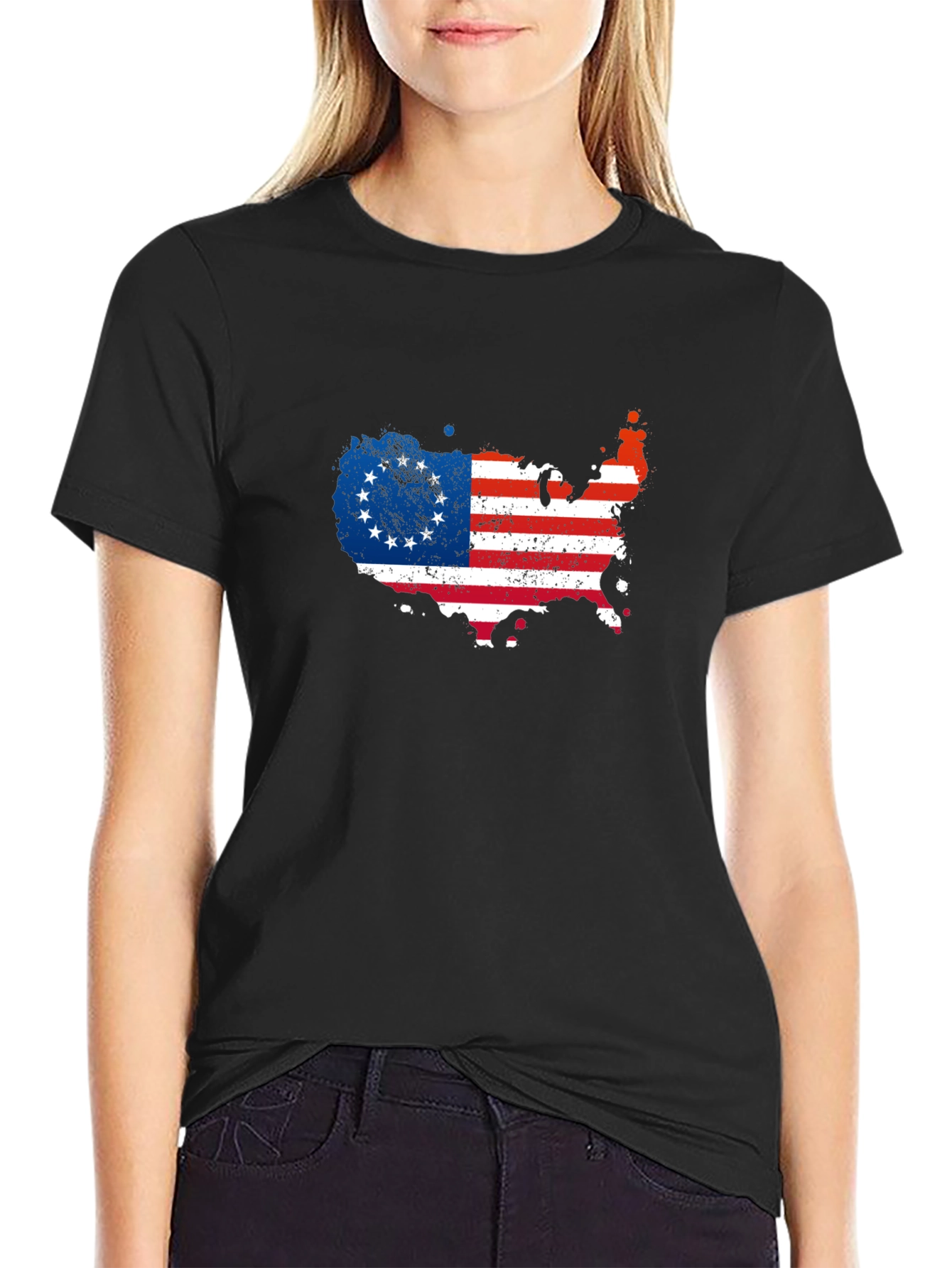 Betsy Ross Flag USA Map Mens Graphic Tee