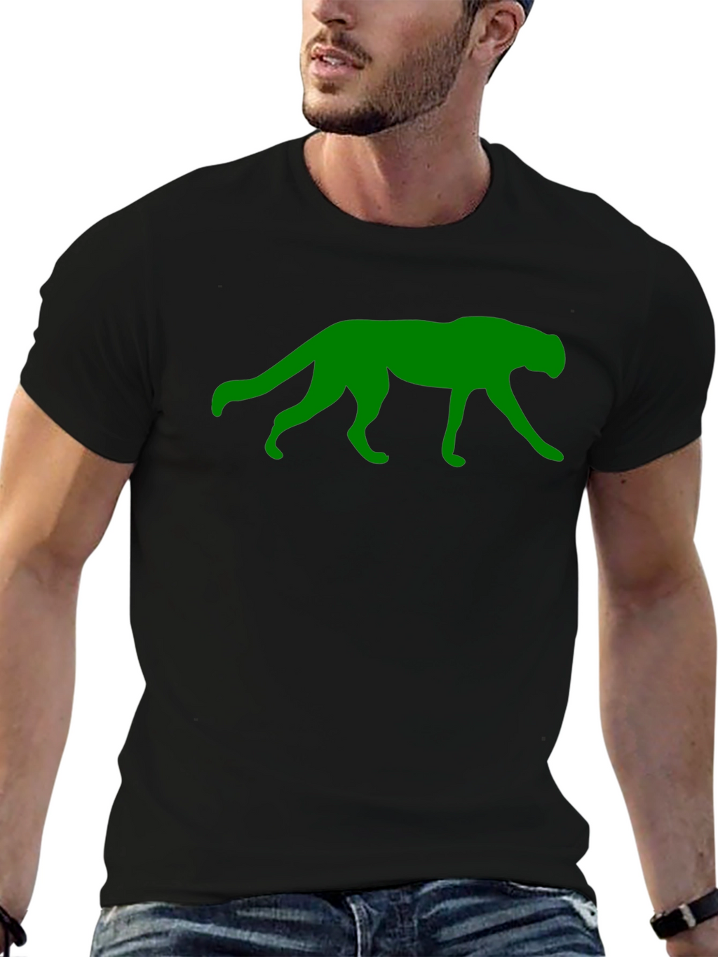 Green Panther Graphic Black T-Shirt