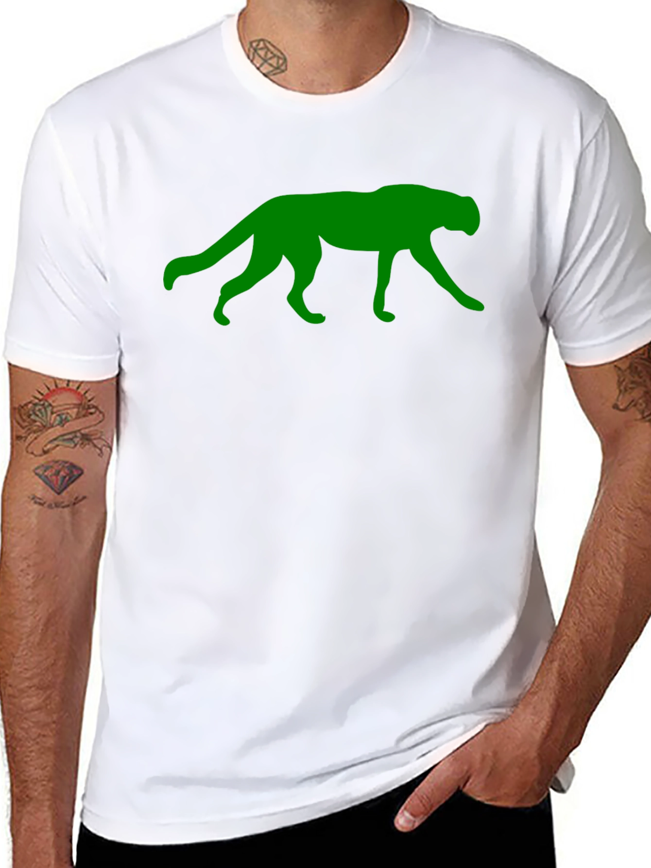 Green Panther Graphic Black T-Shirt