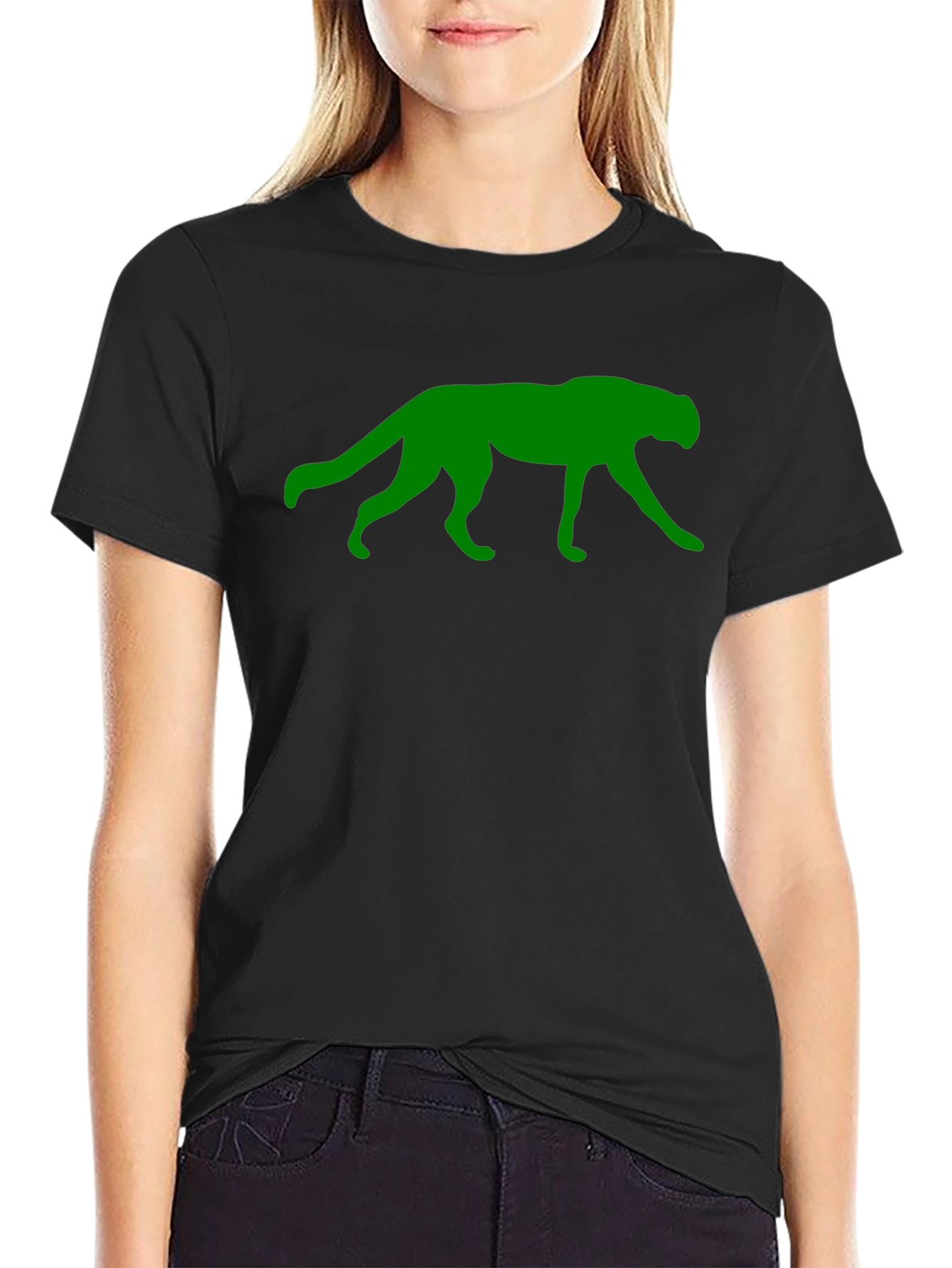 Green Panther Graphic Black T-Shirt