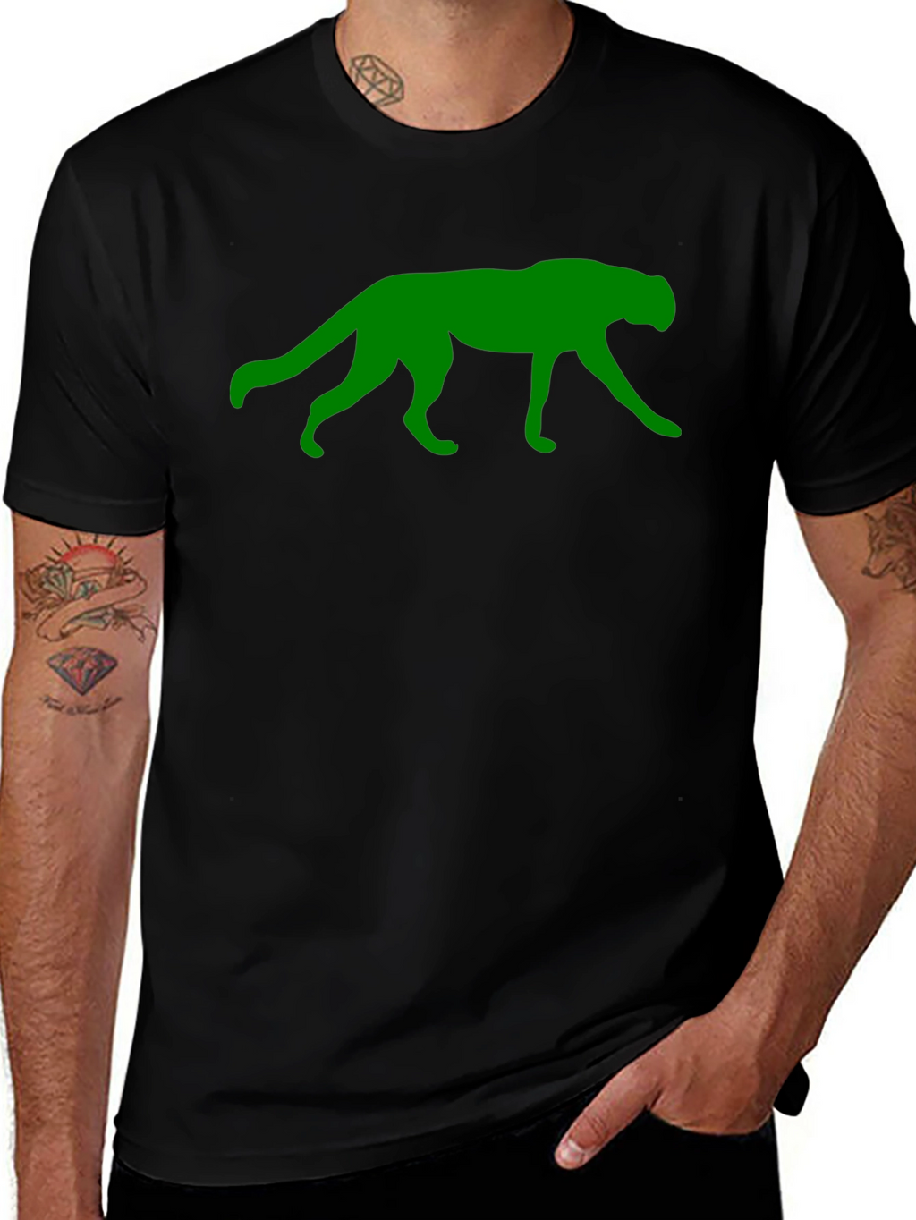 Green Panther Graphic Black T-Shirt