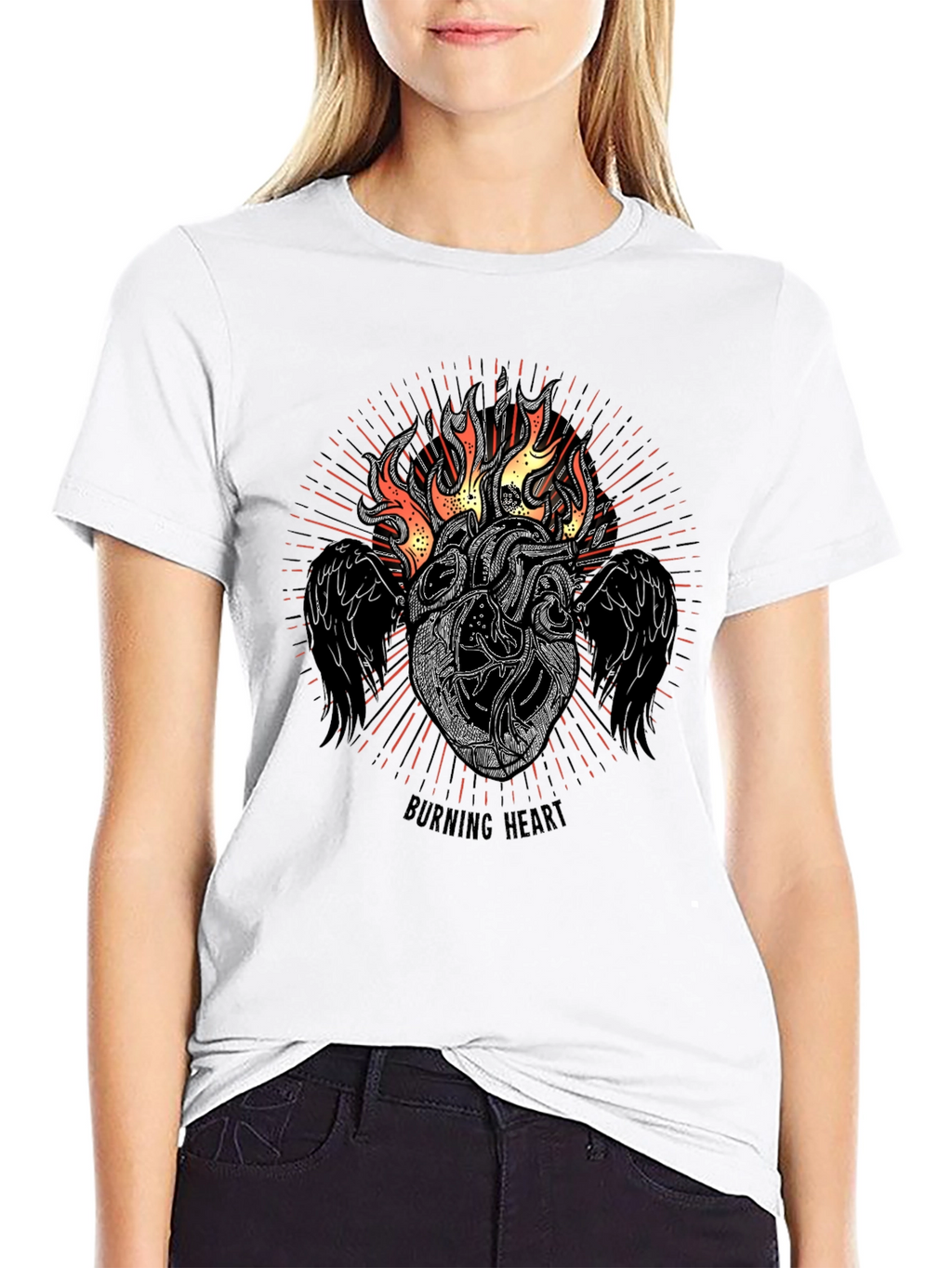 Burning Heart Graphic Tee - Black T-Shirt