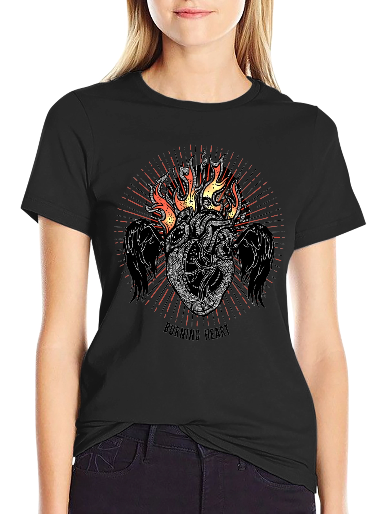 Burning Heart Graphic Tee - Black T-Shirt