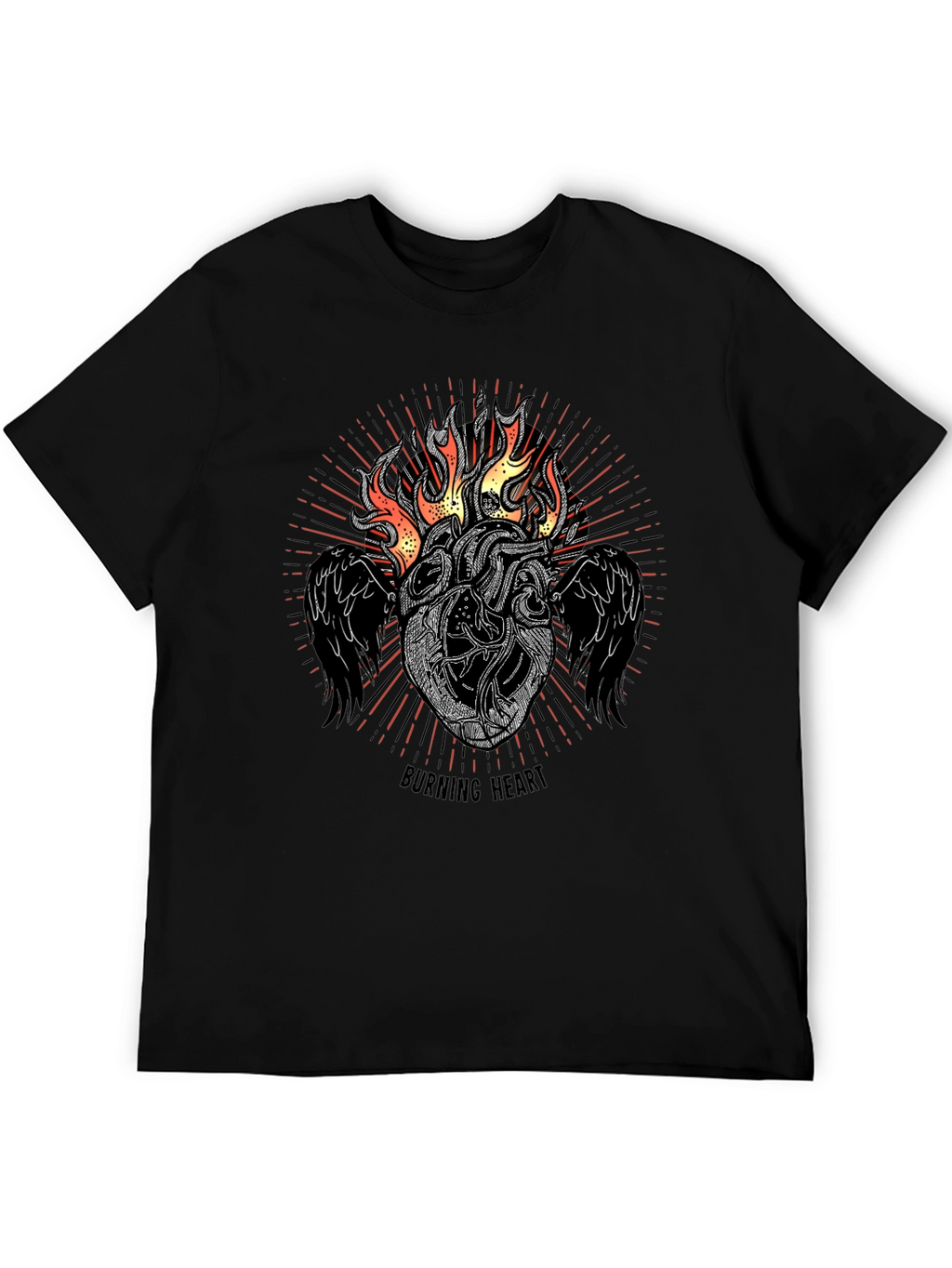 Burning Heart Graphic Tee - Black T-Shirt