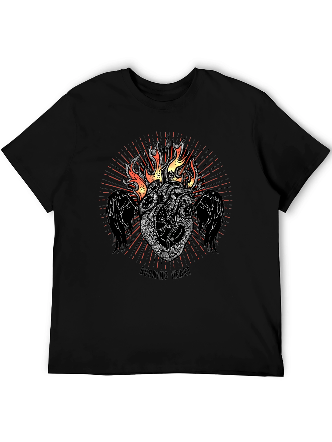 Burning Heart Graphic Tee - Black T-Shirt