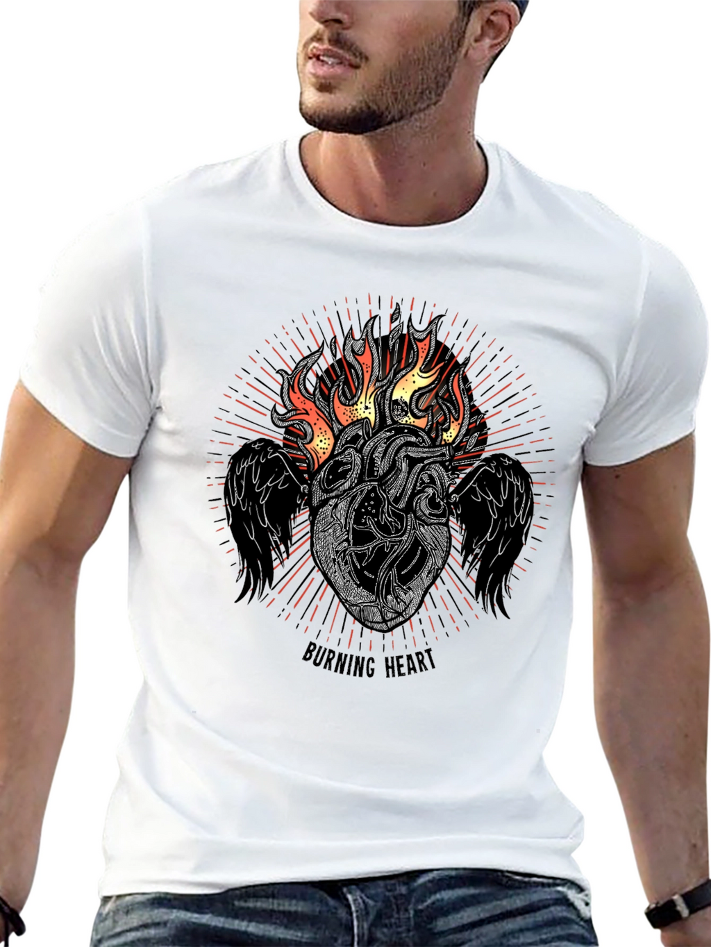 Burning Heart Graphic Tee - Black T-Shirt
