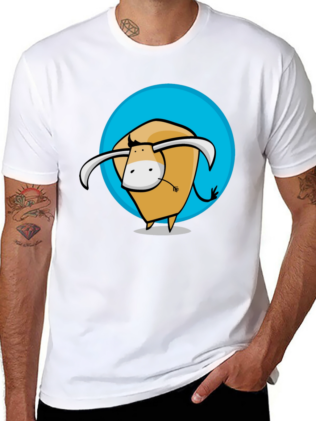 Cartoon Bull Graphic Tee - Stylish Mens Black T-Shirt
