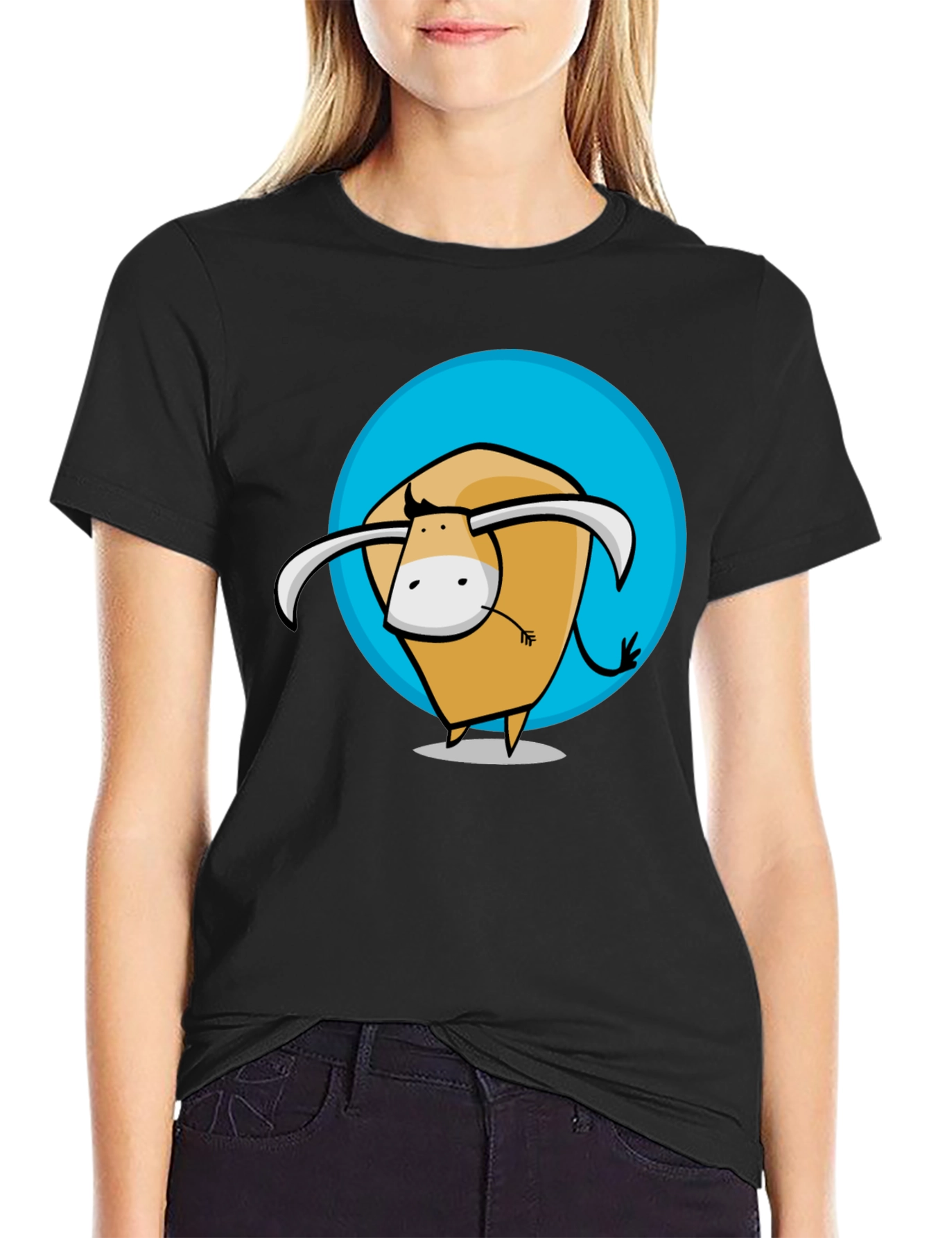 Cartoon Bull Graphic Tee - Stylish Mens Black T-Shirt