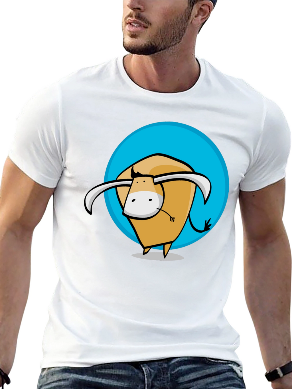 Cartoon Bull Graphic Tee - Stylish Mens Black T-Shirt