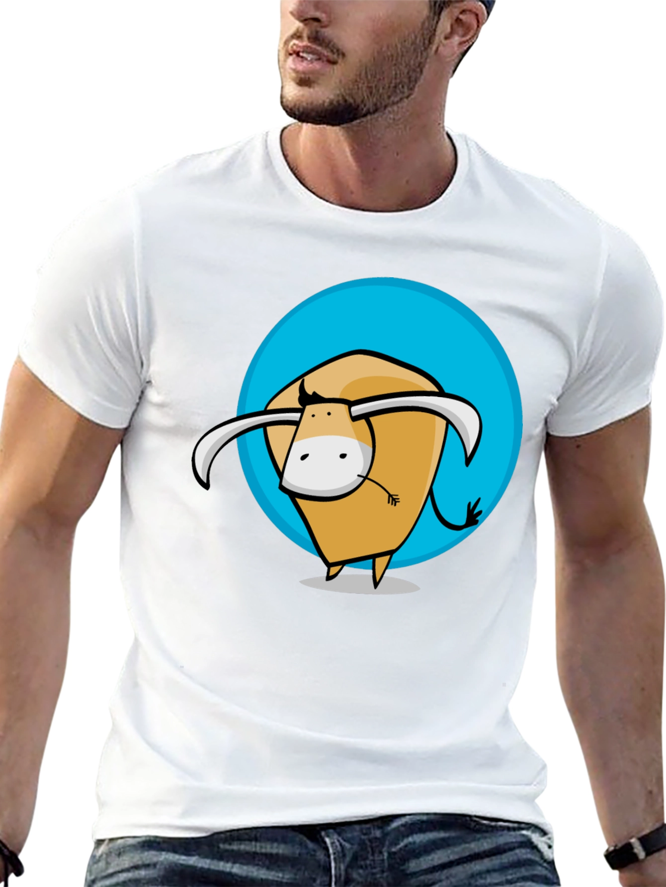 Cartoon Bull Graphic Tee - Stylish Mens Black T-Shirt