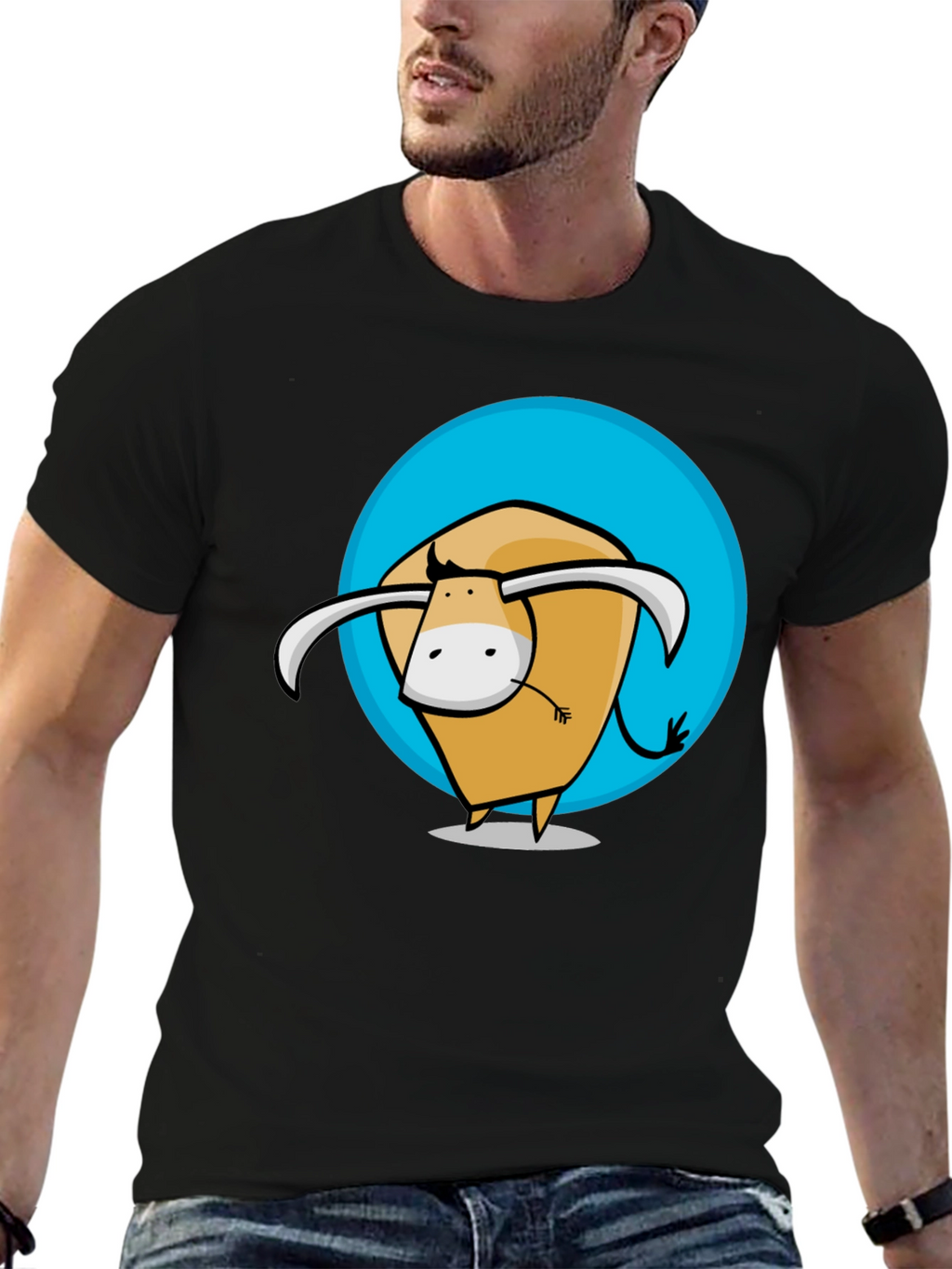Cartoon Bull Graphic Tee - Stylish Mens Black T-Shirt