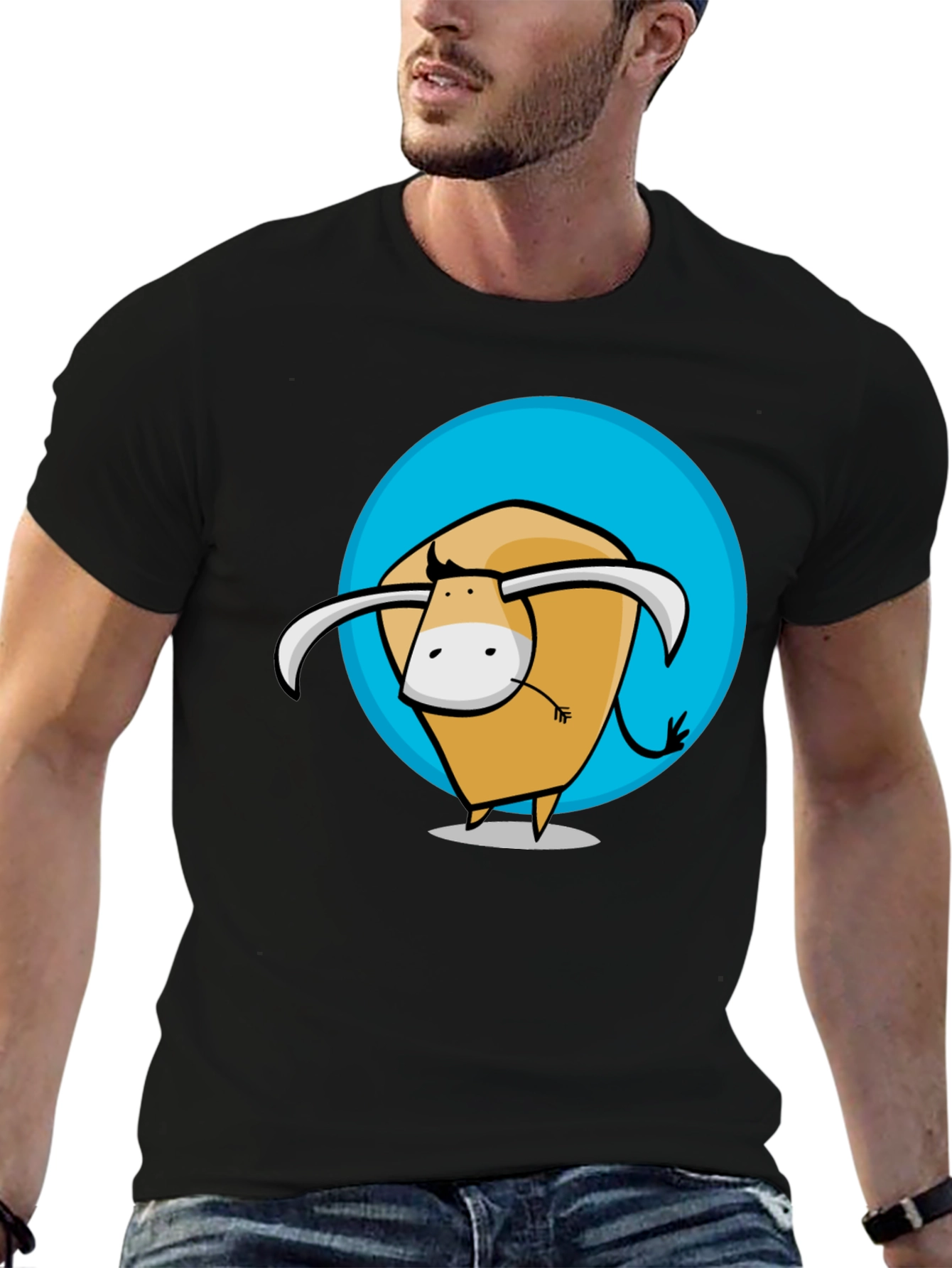 Cartoon Bull Graphic Tee - Stylish Mens Black T-Shirt