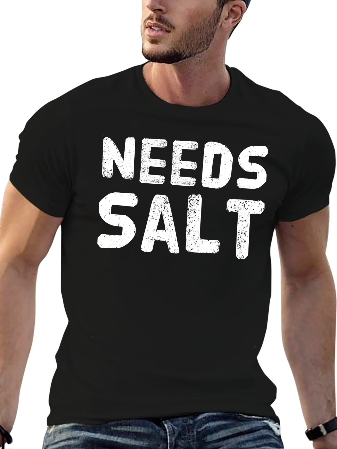 Needs Salt Black T-Shirt Funny Foodie Tee