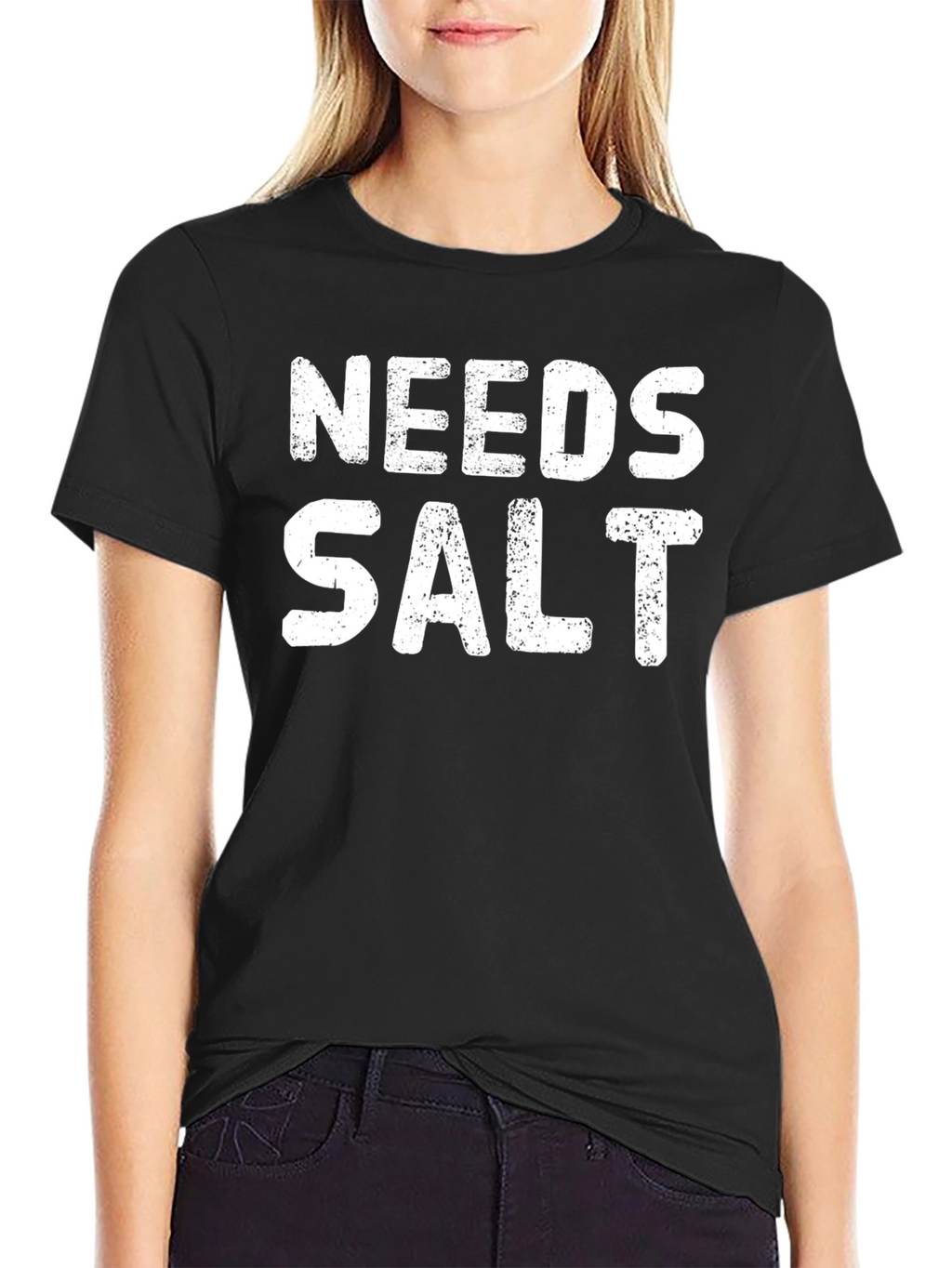 Needs Salt Black T-Shirt Funny Foodie Tee