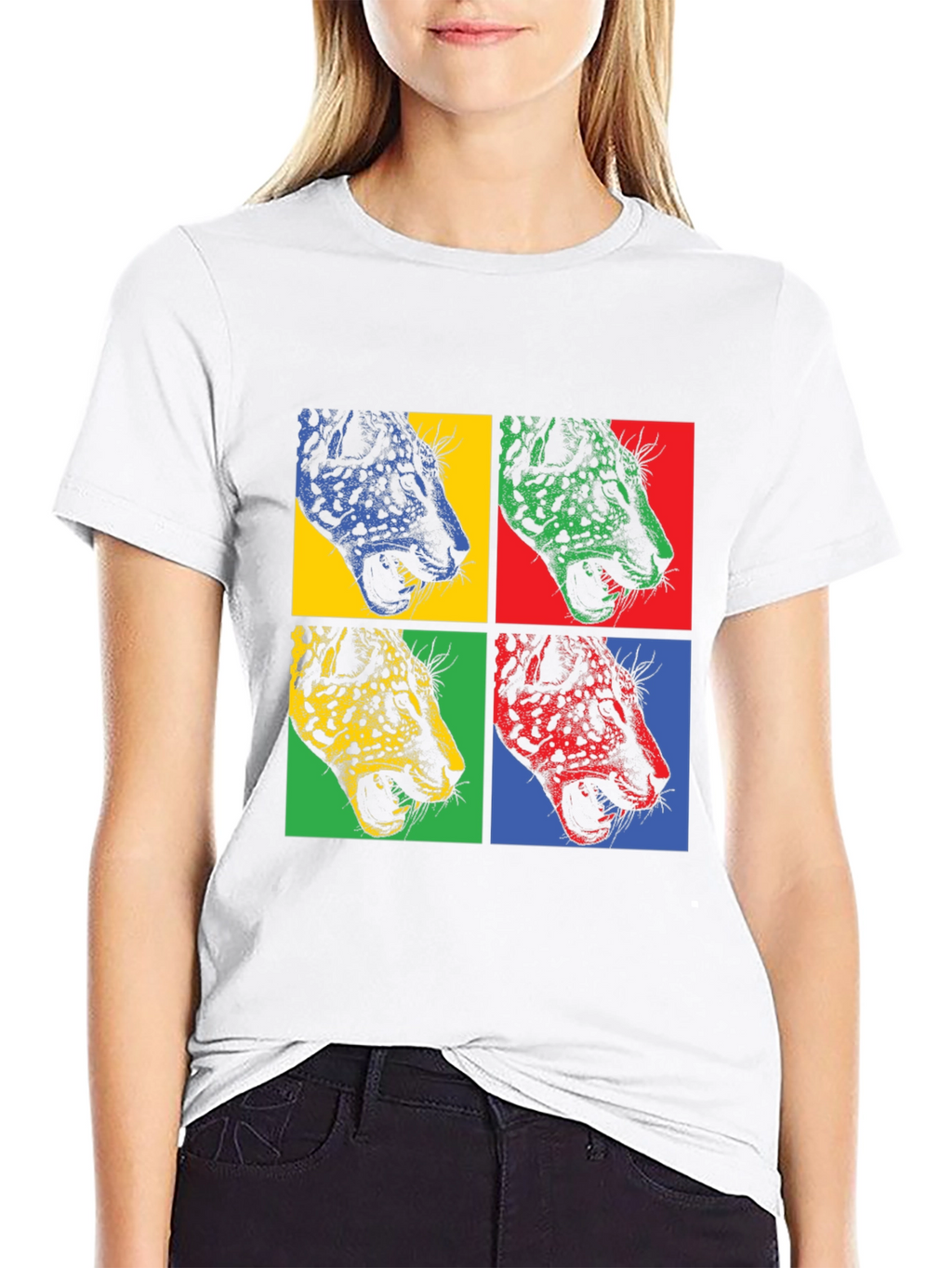 Pop Art Leopard Print Black T-Shirt