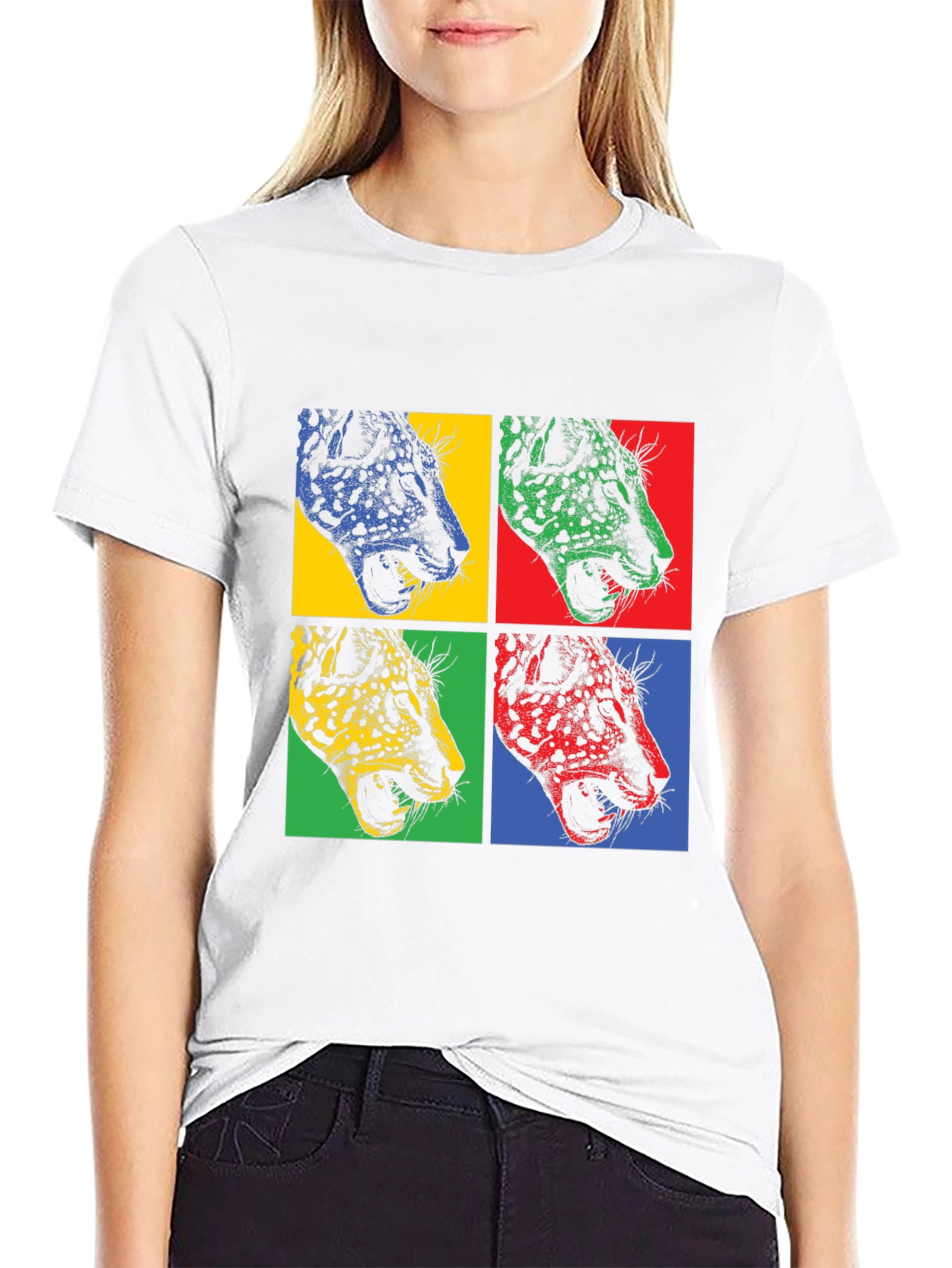 Pop Art Leopard Print Black T-Shirt