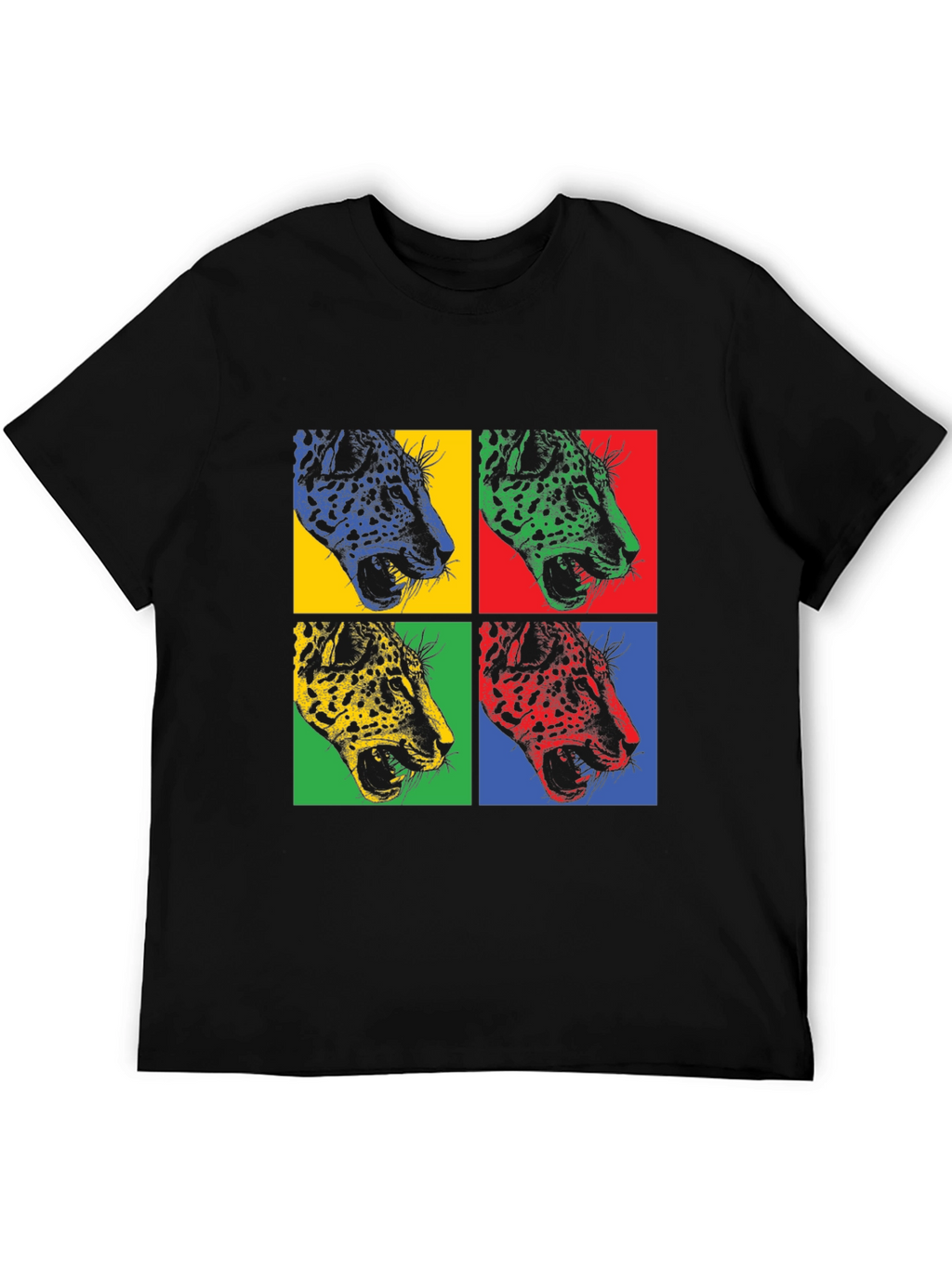 Pop Art Leopard Print Black T-Shirt