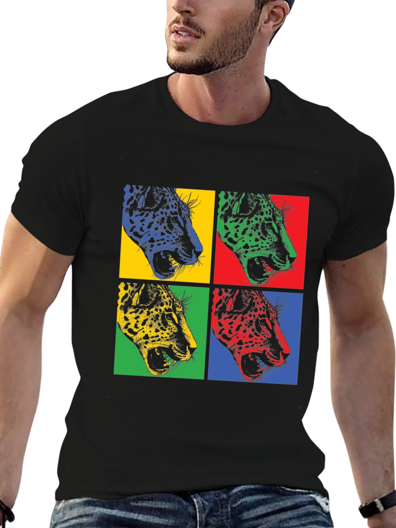 Pop Art Leopard Print Black T-Shirt