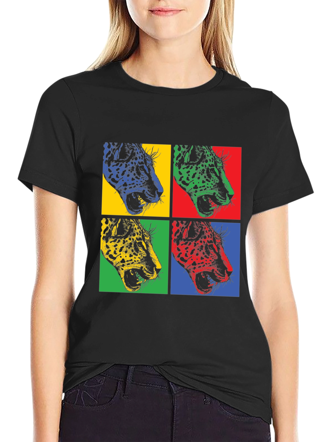 Pop Art Leopard Print Black T-Shirt