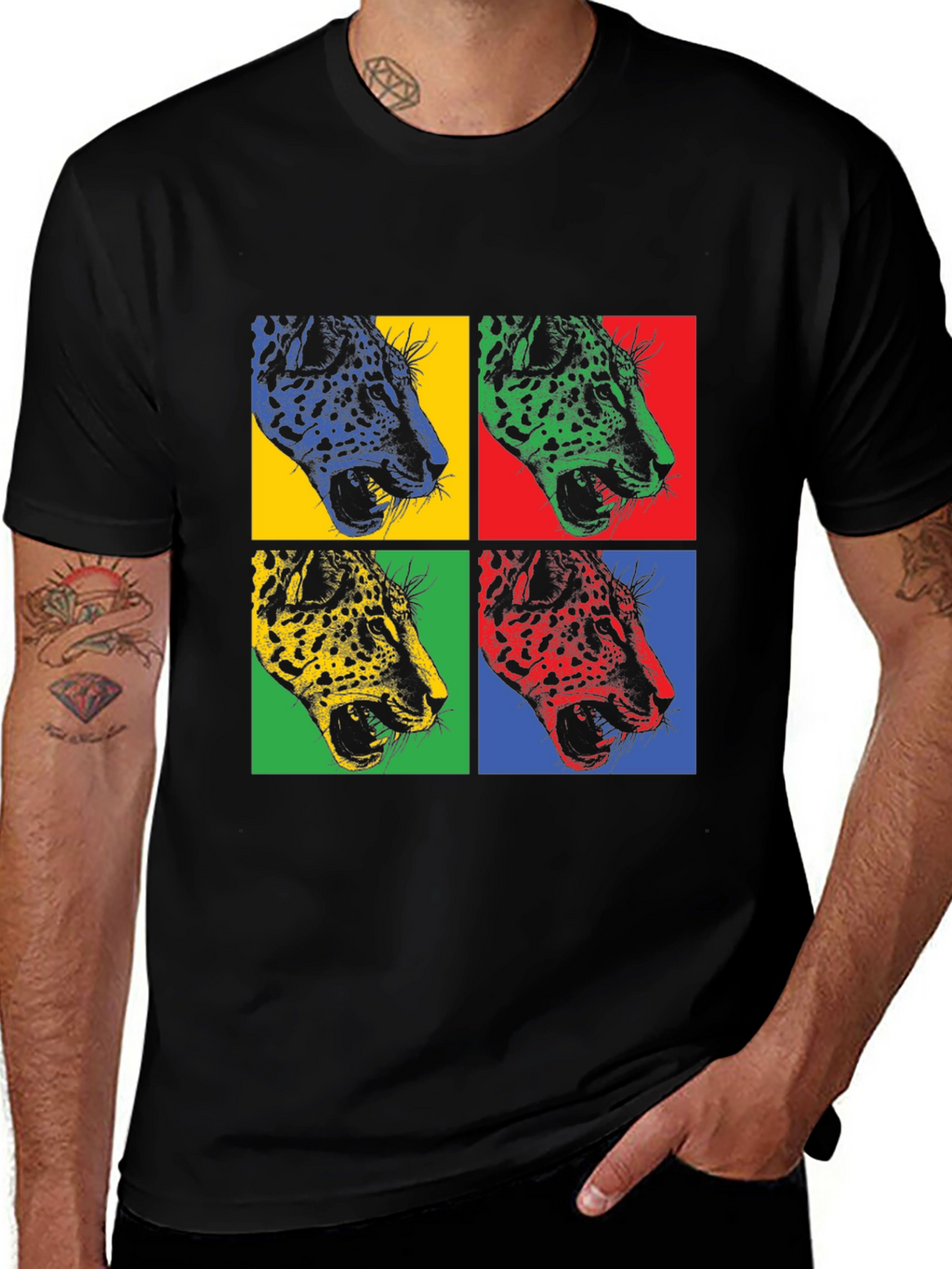 Pop Art Leopard Print Black T-Shirt