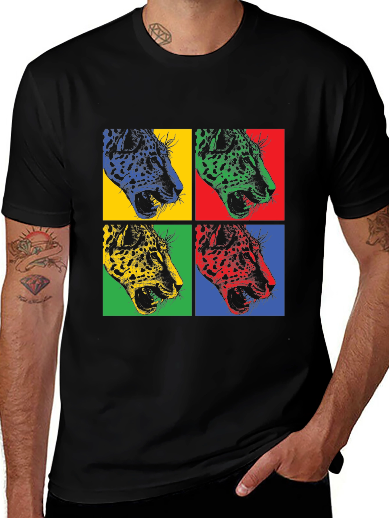 Pop Art Leopard Print Black T-Shirt