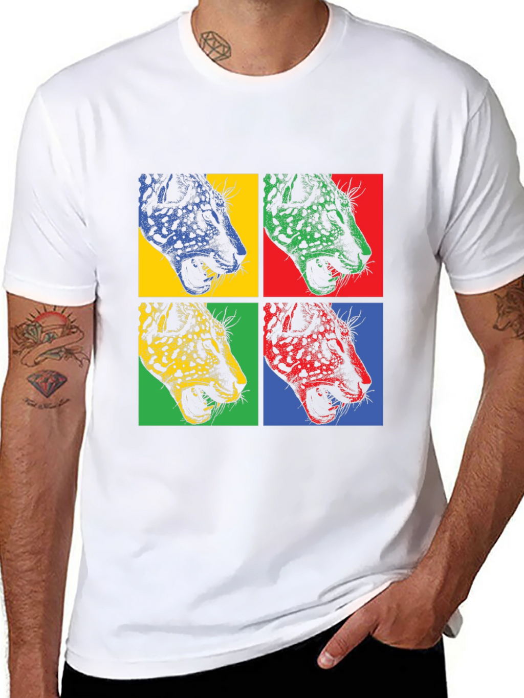 Pop Art Leopard Print Black T-Shirt